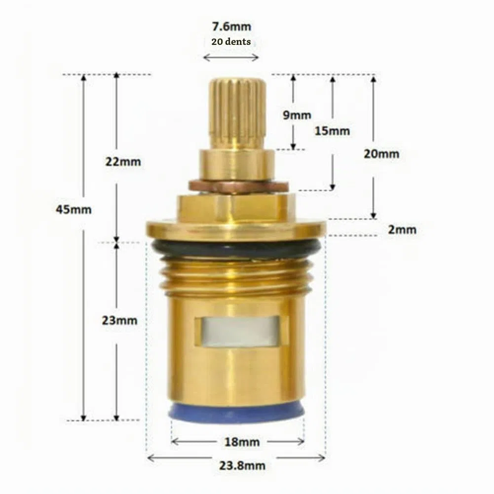 Lot de 2 Cartouches de Rechange en céramique pour Robinet mitigeur 20 Dents 1/4 de Tour 1/2" x pour BSP 1/2" x 45 mm