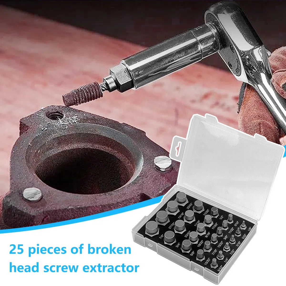 Set de 25 Extracteurs de Vis Cassée, Set d'extracteurs de Vis Gauche, Extracteur de Boulon, Extracteur de Goujon, pour Enlever les Boulons Cassés, les Vis, les Vis à Tête Creuse