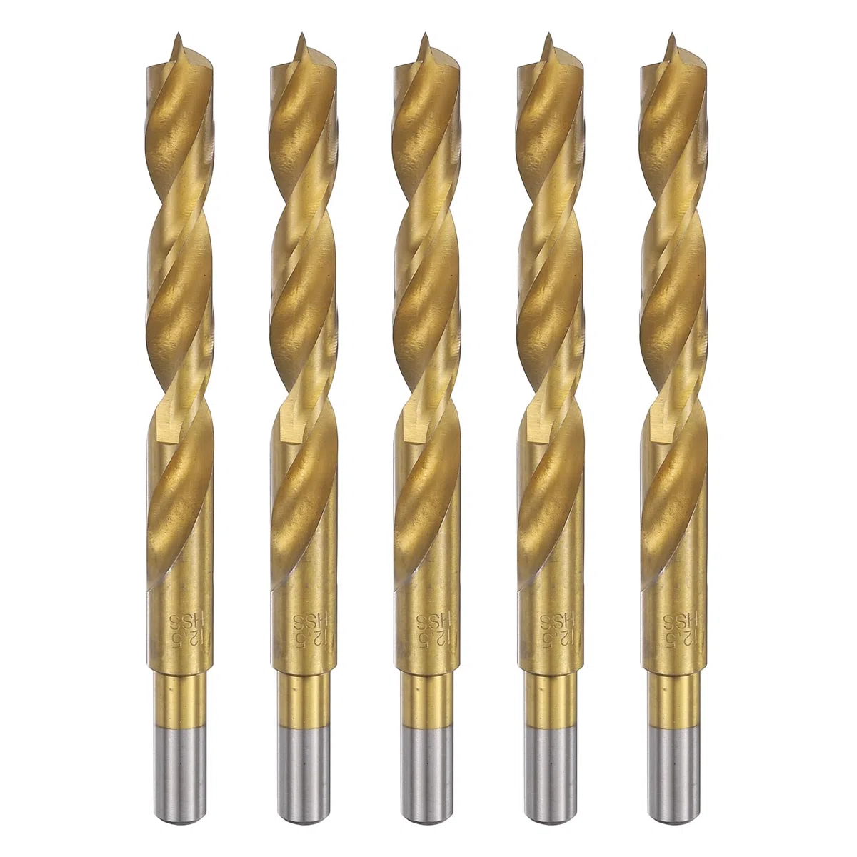 QUARKZMAN 5pcs Mèches À Pointe Brad 12.5mm(31/64") Dia HSS4241 Tige Droite Ronde Métrique Mèches À Pointe Brad Spirale Pour Menuiserie Travail Du Bois Plastique Caoutchouc, Doré