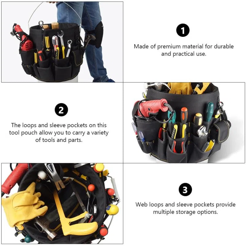 DOITOOL Sacoche à Outils pour Seau - Organisateur Multi-Poches | Convient aux Seaux, Tissu Résistant à l'Usure, Nombreuses Poches Extérieures, Accès Rapide, Idéal Jardinage et Bricolage
