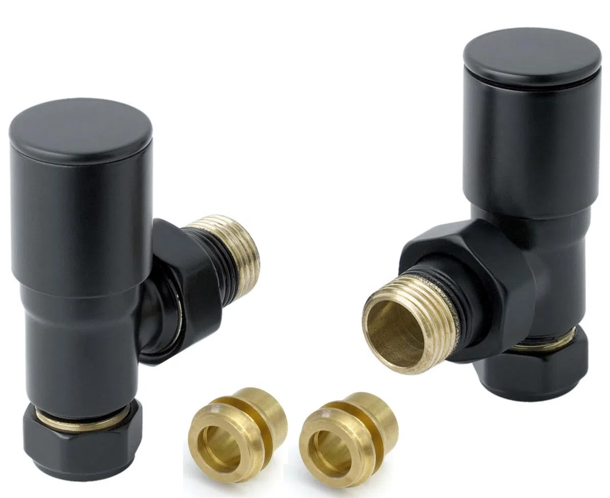Paire de robinets chauffants inclinés modernes pour sèche-serviettes 10 mm Noir mat