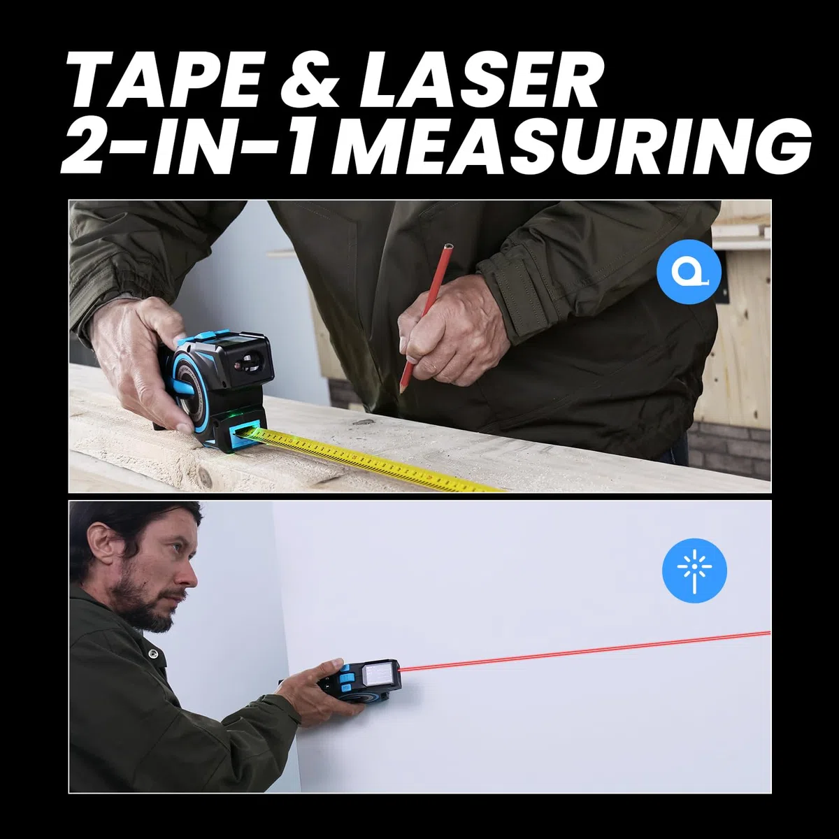 ACEGMET by MiLESEEY DTX10 Mesure de ruban numérique à verrouillage automatique avec affichage numérique instantané, laser d'alignement vert et mesure de l'efficacité, USB C | Batterie remplaçable