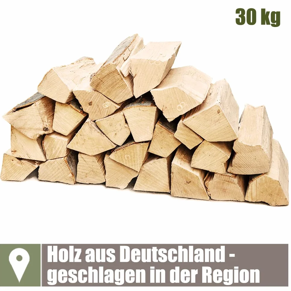 Bois de Chauffage 30 kg pour Poêle et Cheminée Brasero Grill Panier à Feu Bûches de Bois de Hêtre 25 cm Kingpower