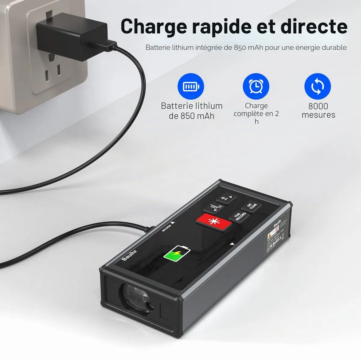 Télémètre Laser Bilatéral, Bauihr 393ft/120M Rechargeable Mesure Laser avec écran LCD Rétro-éclairé, Capteur d'angle Mesurede Unités Commutables,Pythagore, Mesure Surface et Le Volume