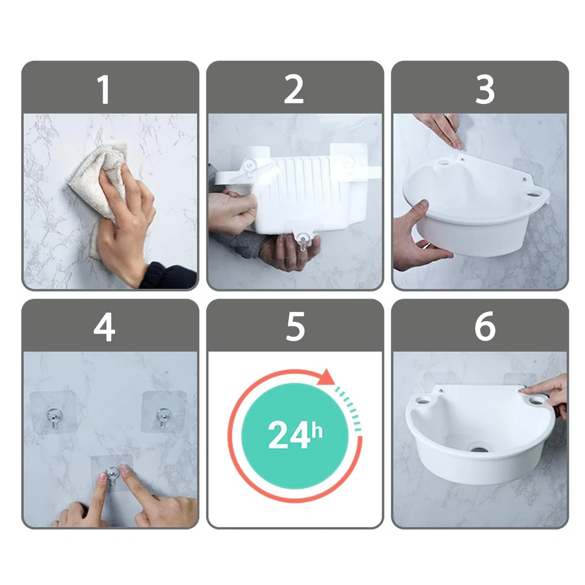 Lavabo Salle de Bain,plastiques Lavabo Suspendu,Lave Main,Blanc,aucun perçage n'est nécessaire,29.5x21x10.5cm(WxDxH),Idéal pour Maison Restaurant et Hôtel (C)