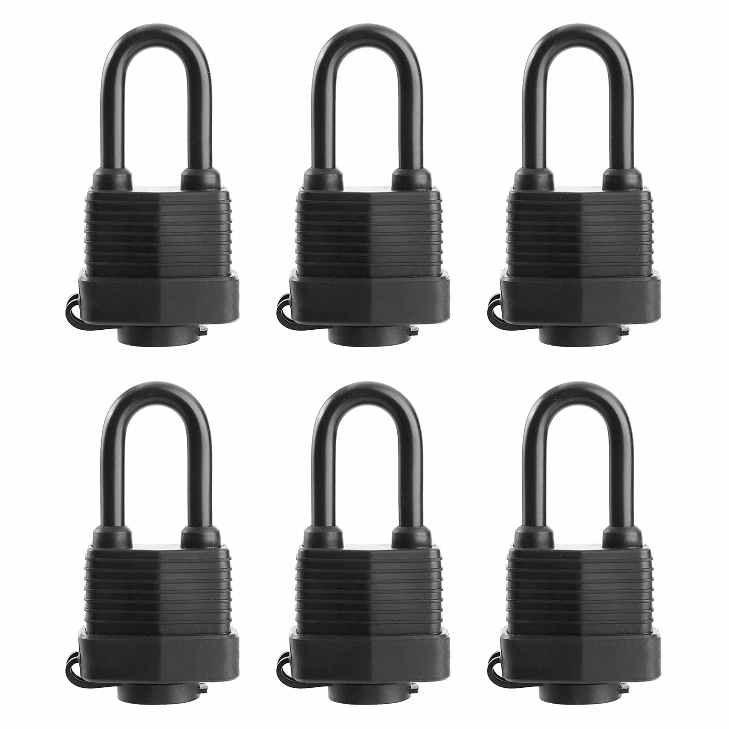 SafiSwords Lot de 6 cadenas étanches avec clés identiques pour une utilisation en extérieur, serrure en acier laminé robuste, 4,5 cm de large, long cadenas