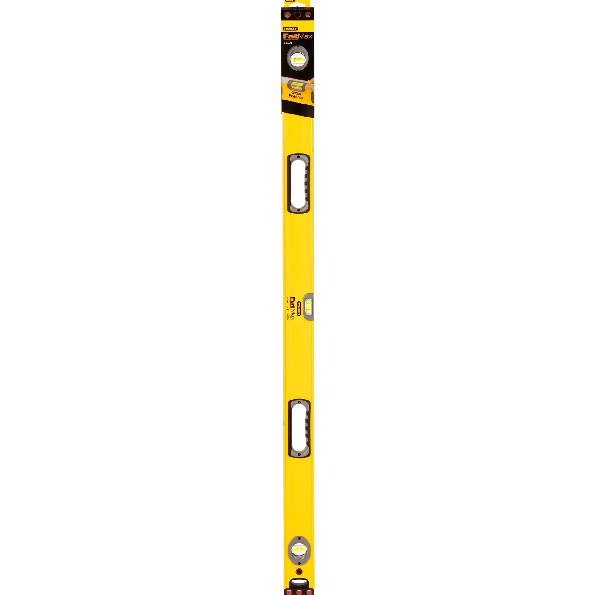 STANLEY 1-43-548 Niveau À Bulle 120 cm Gamme FATMAX - Structure en Aluminium Renforcé- 3 Fioles Haute Visibilité - 2 Semelles Usinées -2 Poignées Bi matière - Embouts de Protection