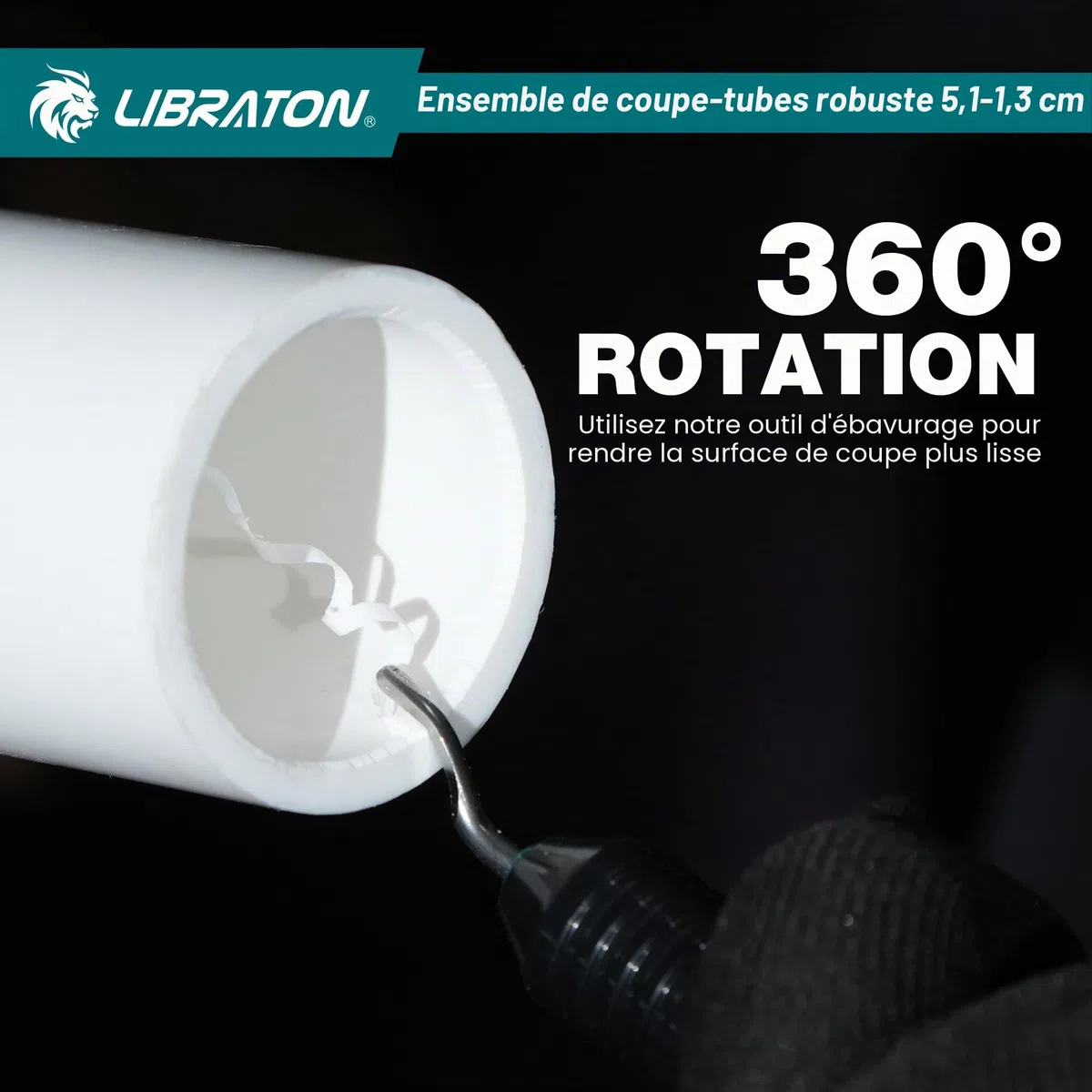 Libraton Coupe-tube PVC, 63mm Coupe-tube Plastique, Coupe-tube à Cliquet avec Lame Interchangeable & Outil D'ébavurage, pour Tubes PEX, PVC, PPR, Flexibles et Tuyaux de Plomberie