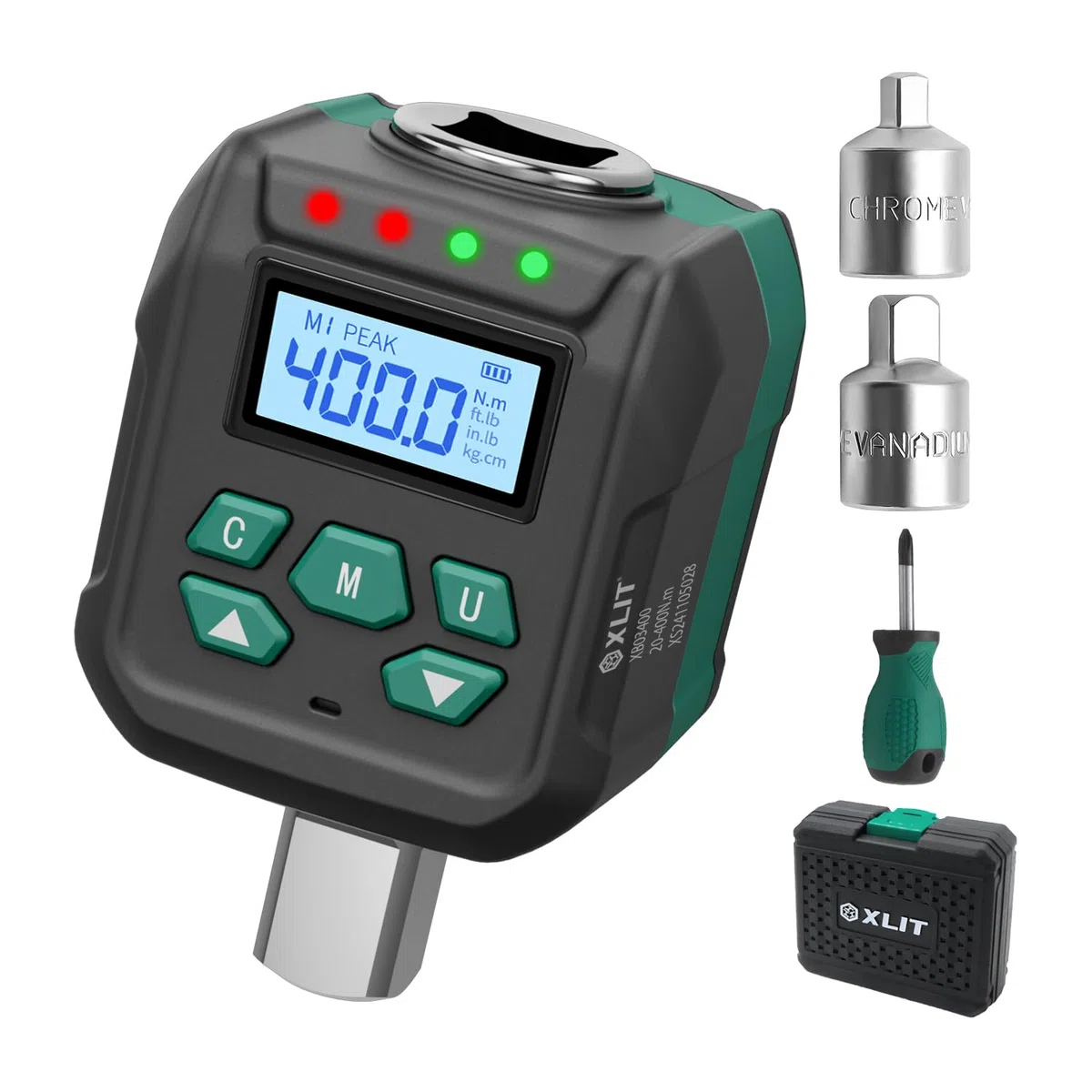 Adaptateur de couple numérique 1/2" ±2 % de précision 20-400 Nm avec signal sonore et affichage LED, kit d'adaptateur de douille 1/4" 3/8", pour la réparation automobile