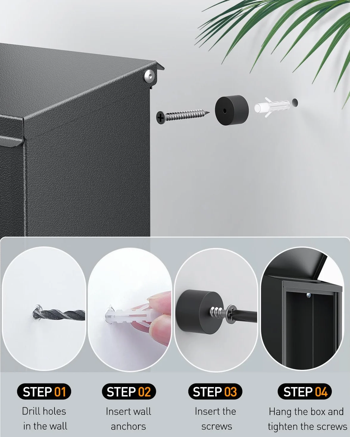 Uniclife Grande Boîte aux Lettres Murale pour Extérieur avec Serrure à Combinaison Boîte de Dépôt de Clés Sécurisée pour Maison École Bureau et Usage Extérieur en Couleur Noire