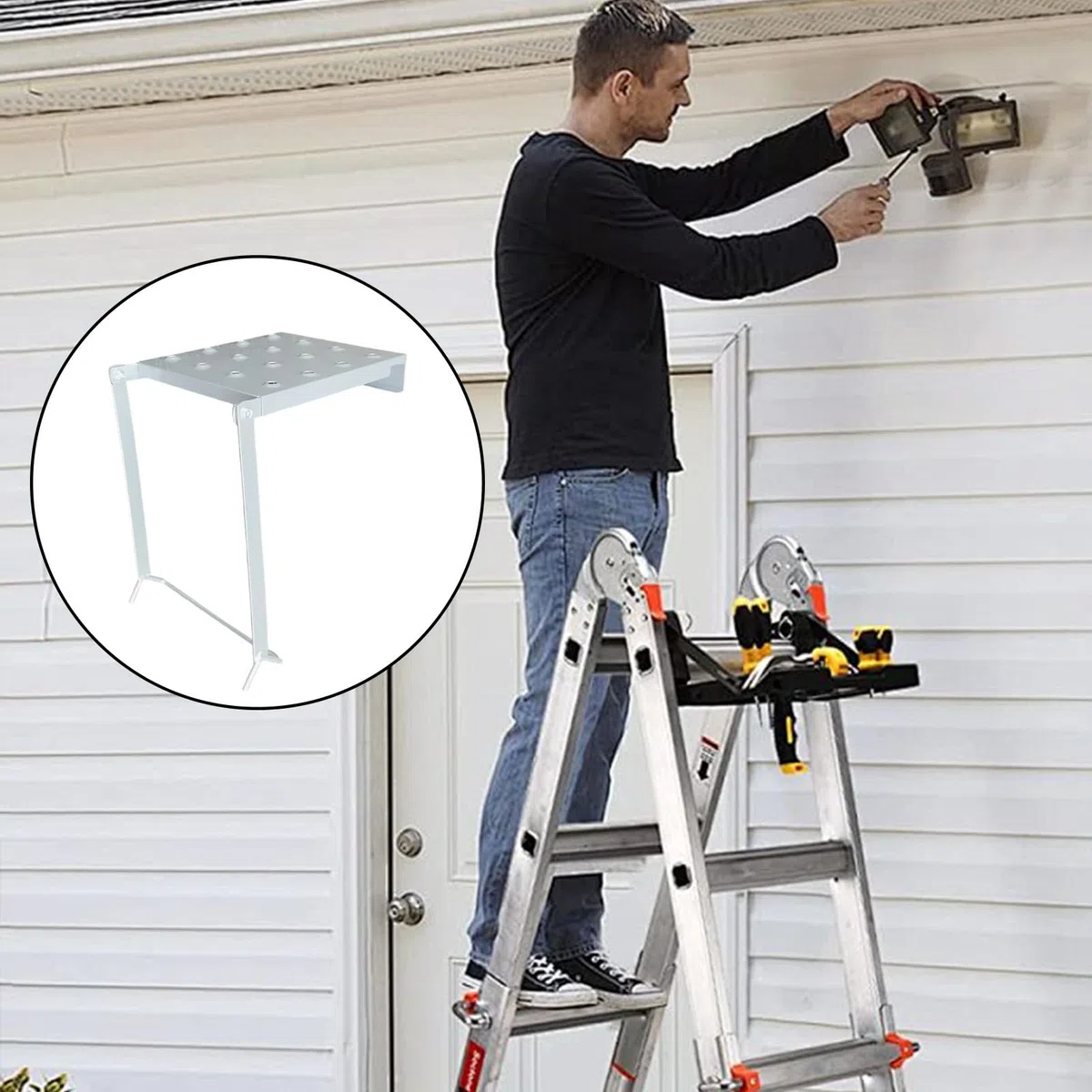 Plateforme de Travail Escabeau en Métal - Plateforme Escabeau 30 cm, Escabeaux Pliables | Plateformes Escabeaus Antidérapante, Charge Max 150 kg | Idéal pour Peintres, Électriciens, Mécaniciens