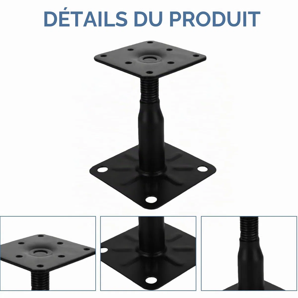Lot de 4 supports de poteau, 100 à 150 mm, galvanisés, hauteur réglable, avec 16 vis, en acier galvanisé, pied de support pour terrasses, clôtures, abris, pergolas, travaux de construction