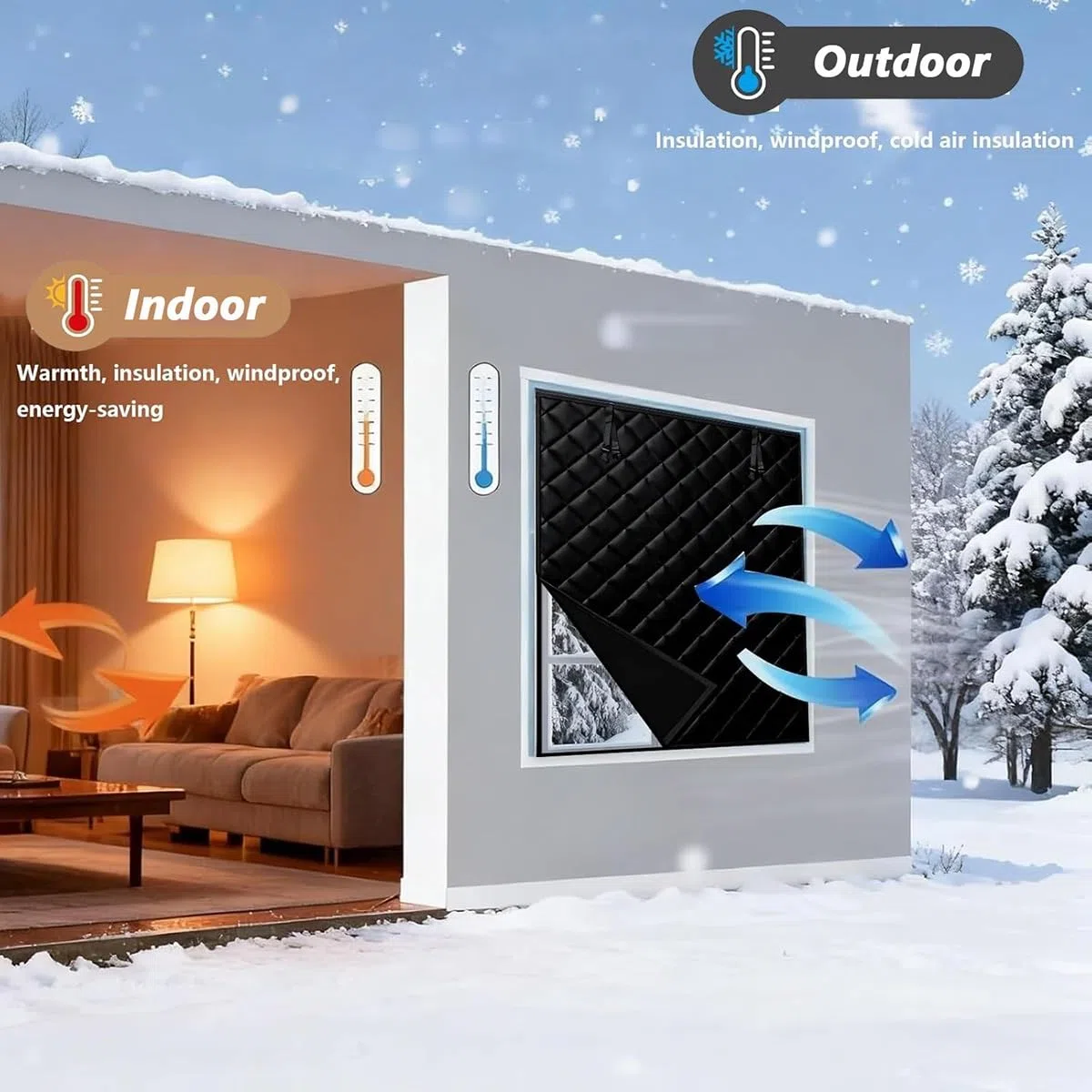 Kit D'isolation De Fenêtre 70 90 120 150 270 300 cm Couverture De Fenêtre Thermique Oxford Rideau Isolant Thermique Imperméable Coupe-Vent avec Velcro pour Camping-Cars(Noir,43x63in/110x160cm)