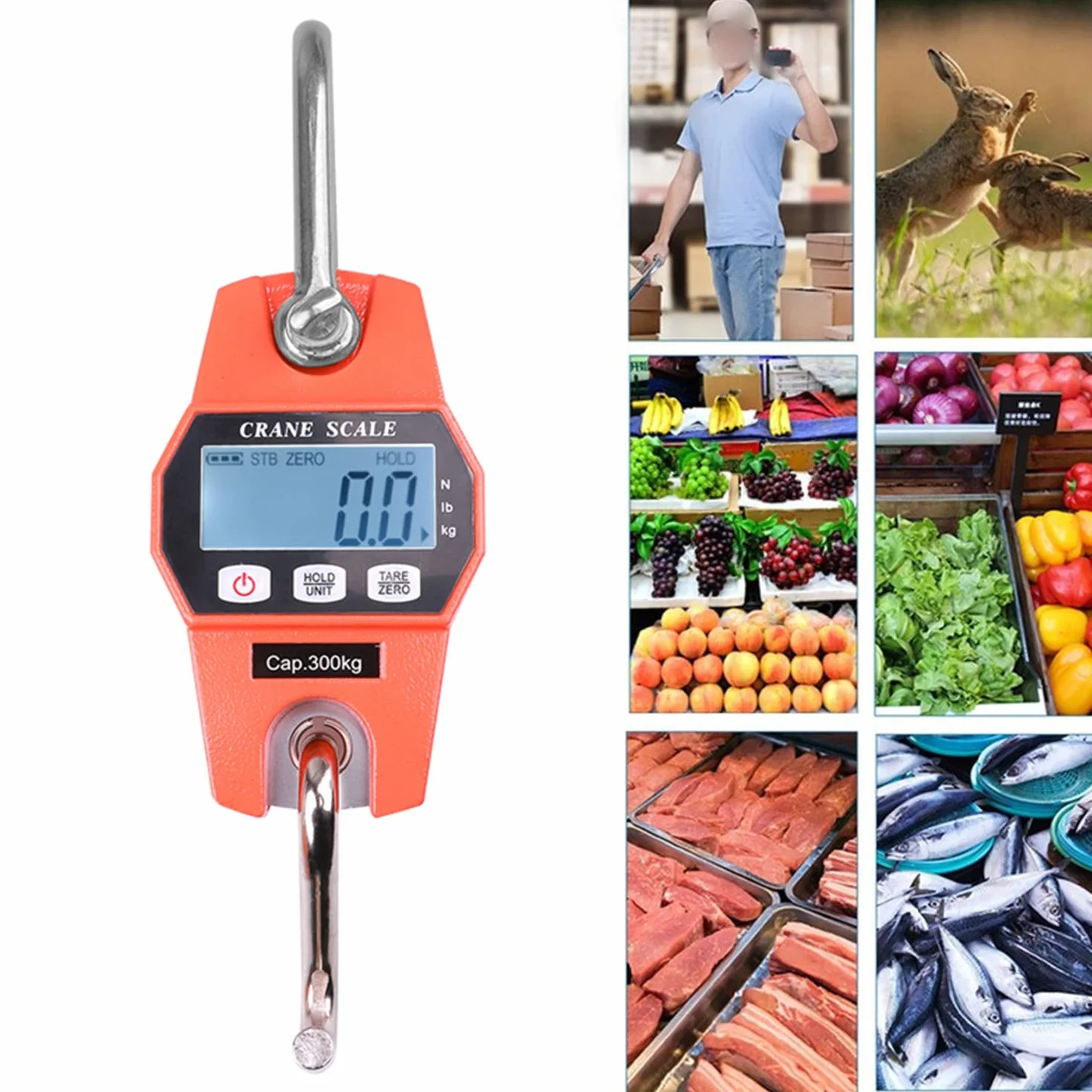 Balance de Grue Numérique Électronique Suspendue 300 kg/660 lb - Industrielle Avec Capteur Précis, Mini LCD Portable Avec Crochet pour Usine, Ferme, Chasse