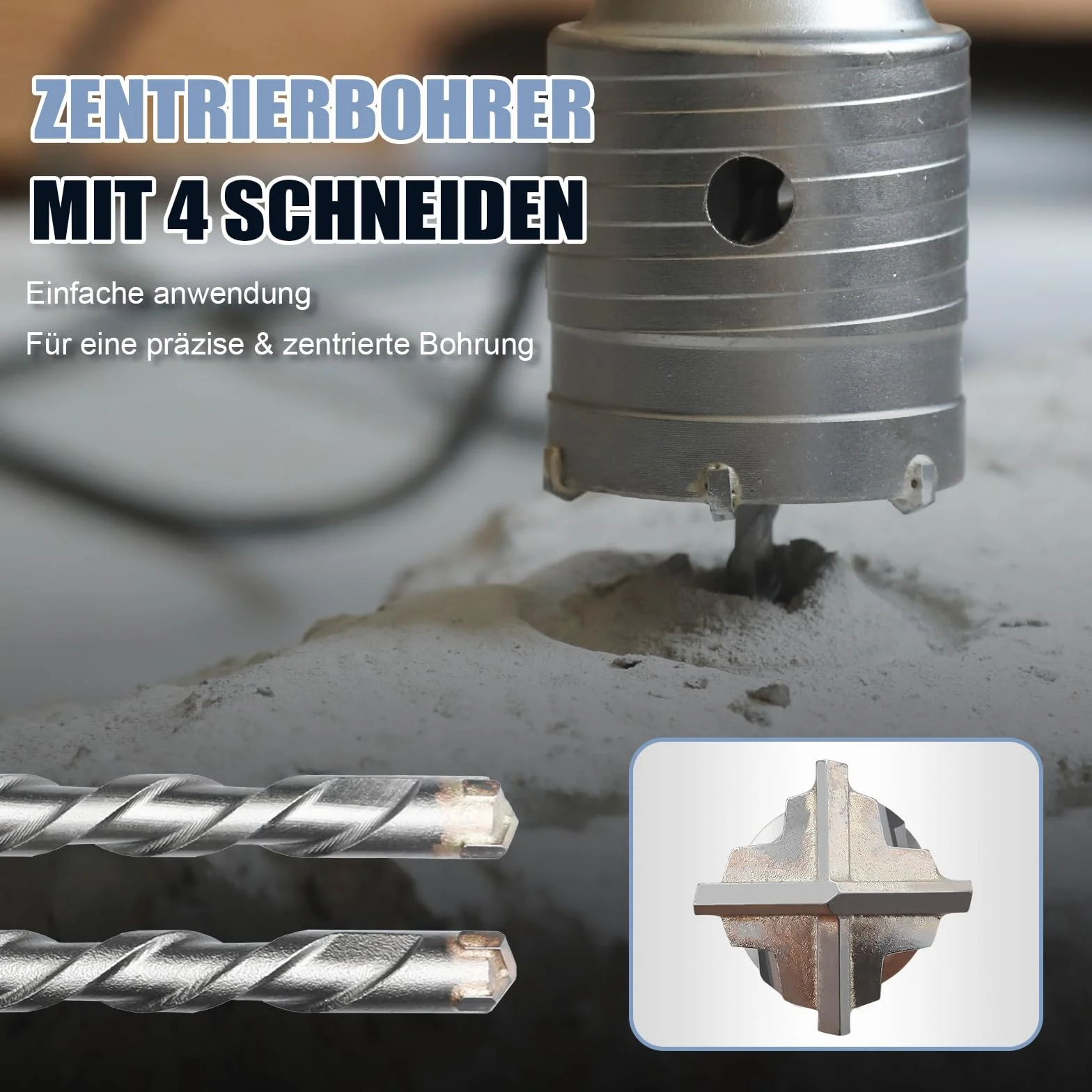 Kit couronne de forage de 125 mm avec adaptateur SDS plus de 220 mm et foret de centrage de 8 x 110 mm, couronne de forage pour maçonnerie et béton