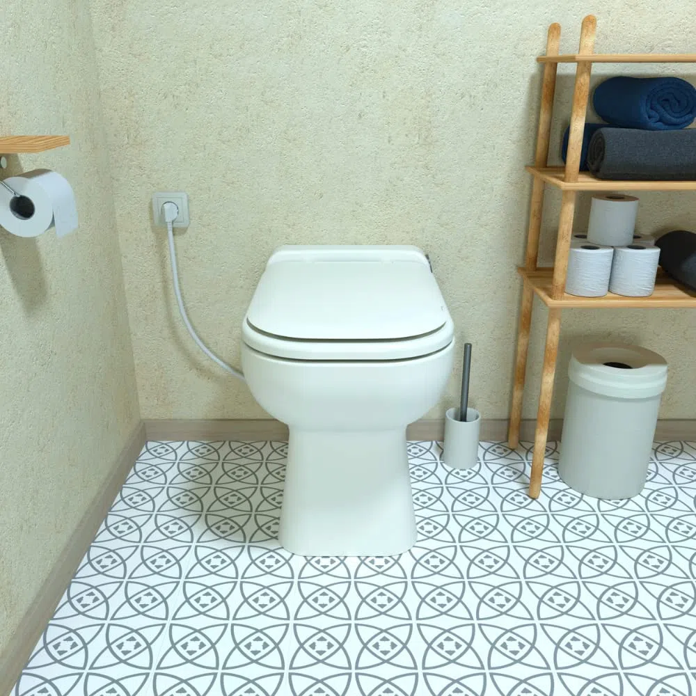 Design - WC Broyeur rectangle Double Chasse Éco, Cuvette Anticalcaire, Abattant Antibactérien, Puissant, Relevage 3m Vertical, 30m Horizontal, 500W, Fabrication Française, Garantie 2 Ans