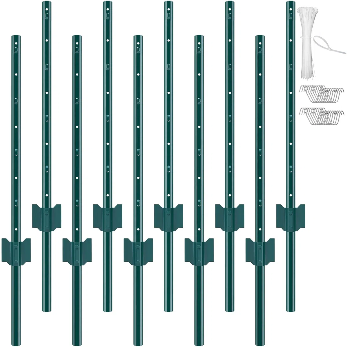 VEVOR Poteau de Clôture en Métal 91,44 cm, Lot de 10, Piquets de Clôture en Acier au Carbone Robuste, Poteaux Métalliques pour Jardin, Pelouse, Fermes, Clôtures Extérieures, Potagers, Routes, Vert