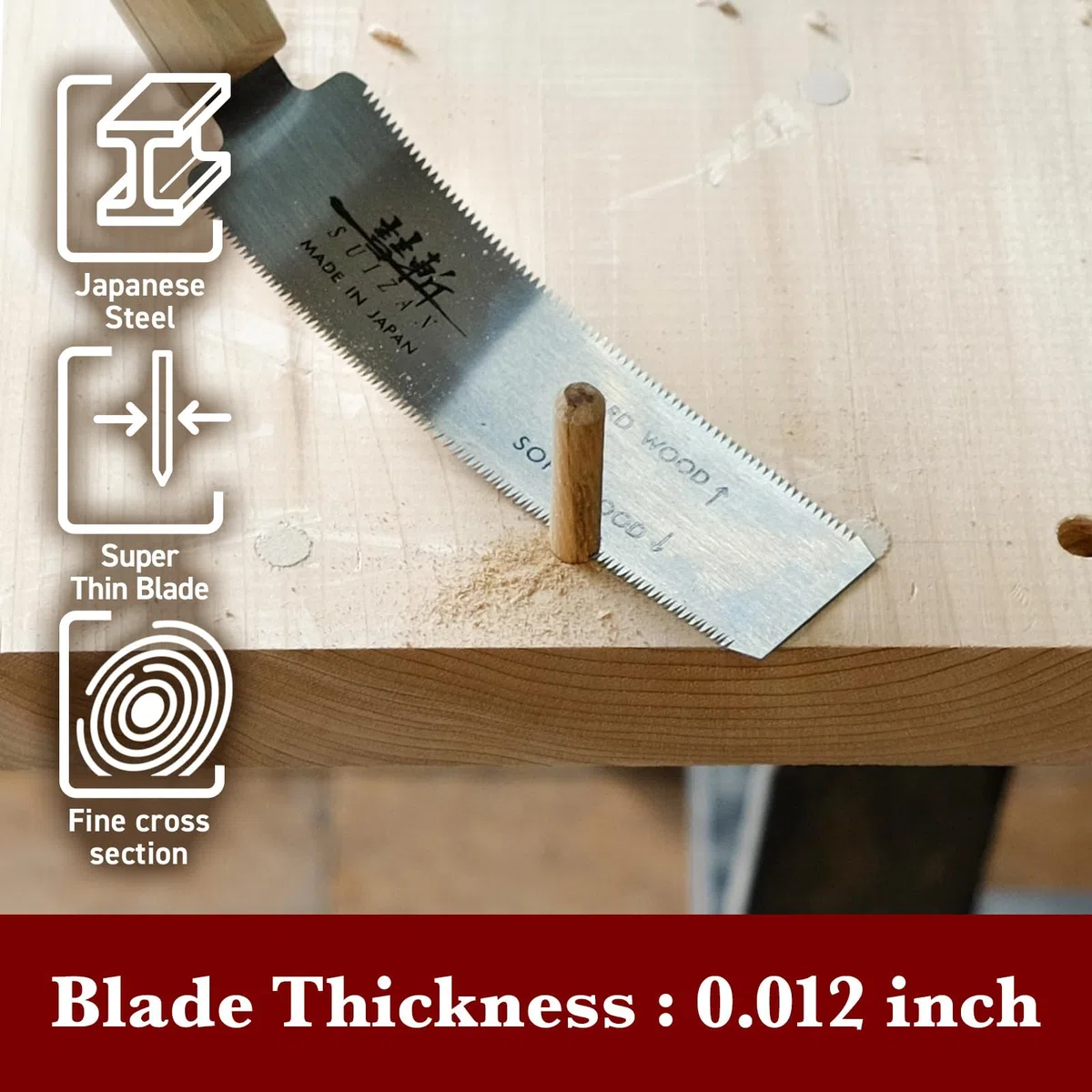 SUIZAN Scie à main japonaise à coupe affleurante 120mm pour bois dur et bois tendre