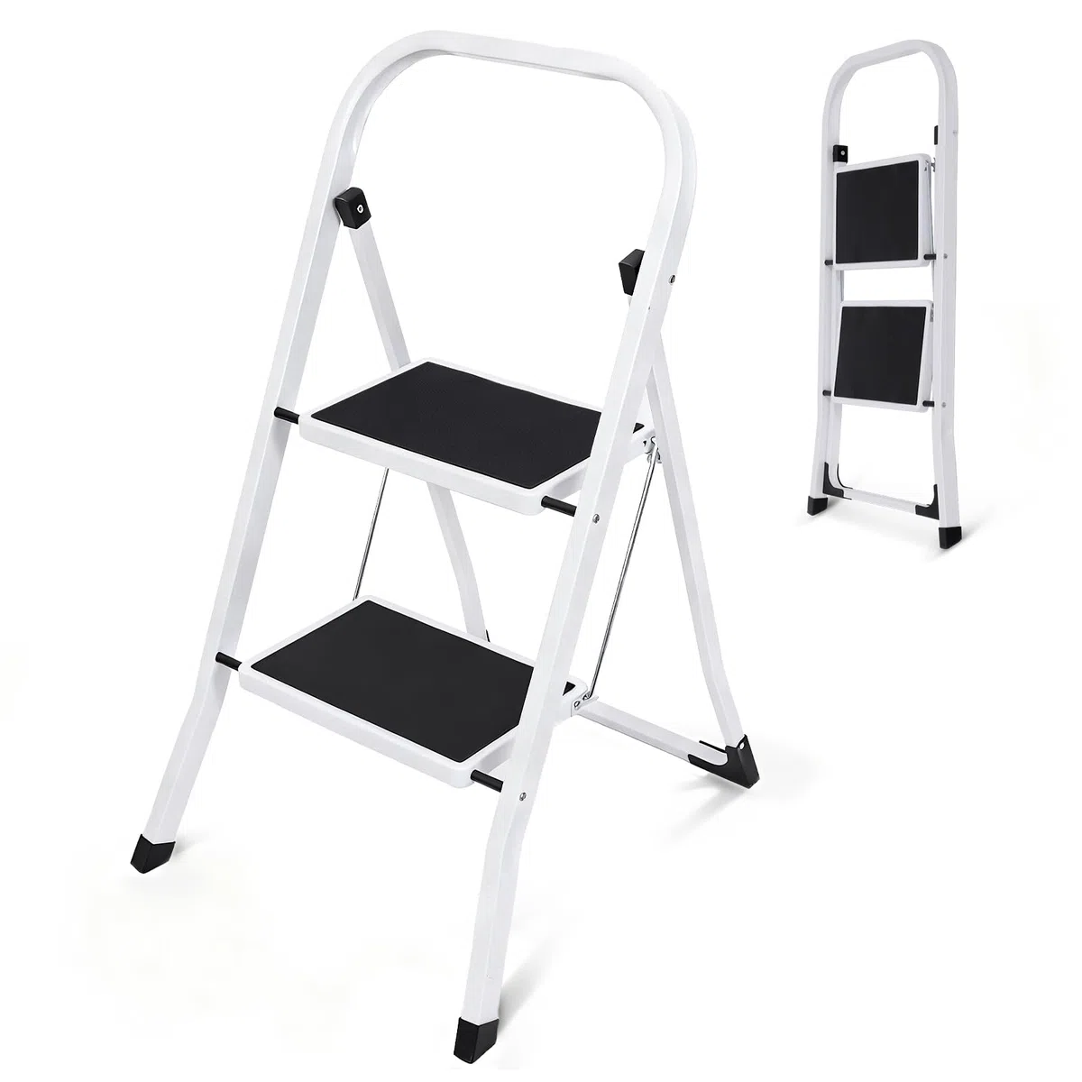 Sekey Escabeau 2 Marches Pliable, Petit Escabeau Pliable Compact, Marchepied Escamotable en Acier Sécurisé, Antidérapant pour Usage Domestique, Certifié SGS EN14183, Charge Maximale 150 kg