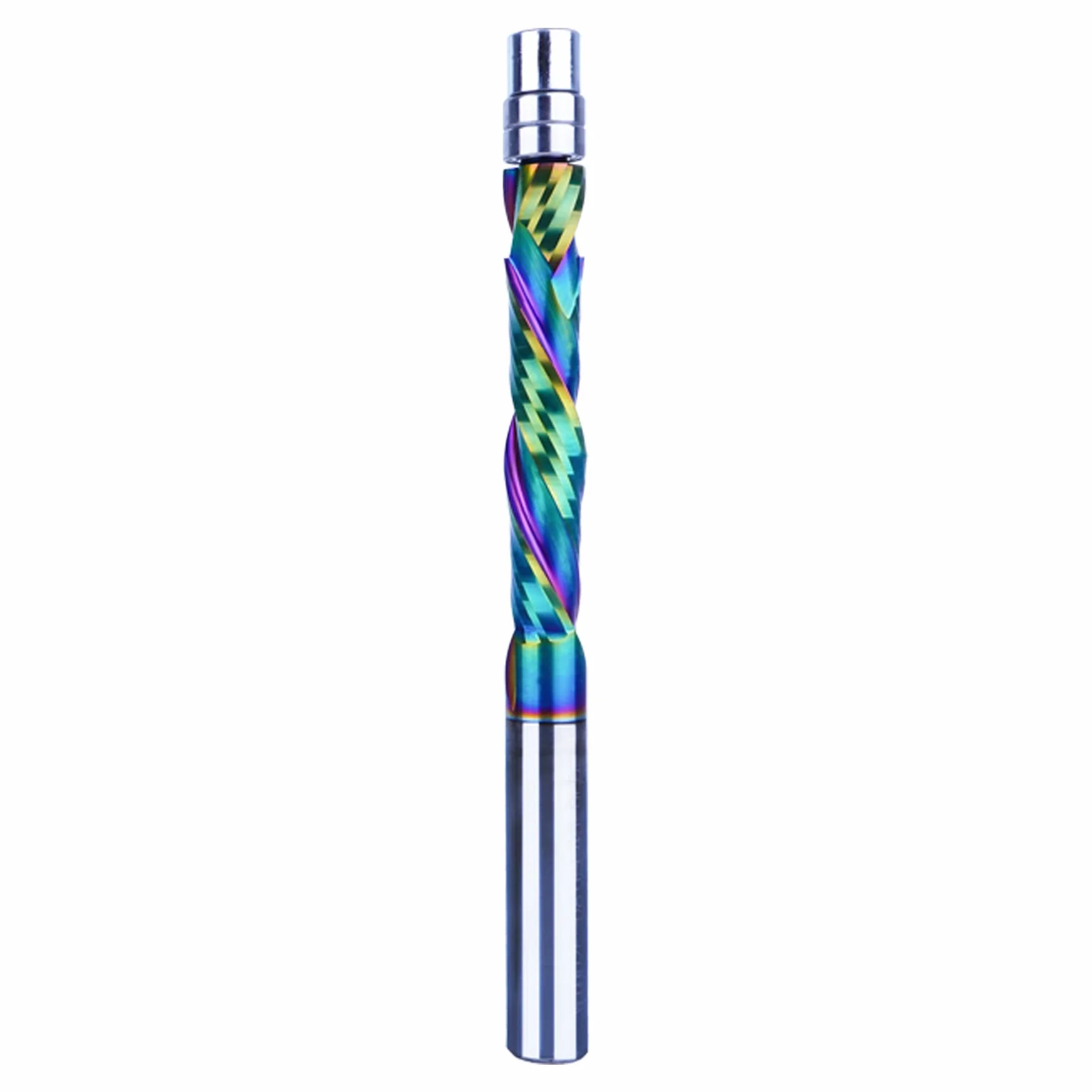 SpeTool Fraise à bobine, tige de 8 mm, fraise à copier extra longue pour la compression Up&Down de 45 mm de longueur de coupe avec revêtement DLC VHM Fraise spirale double roulement à billes fond pour