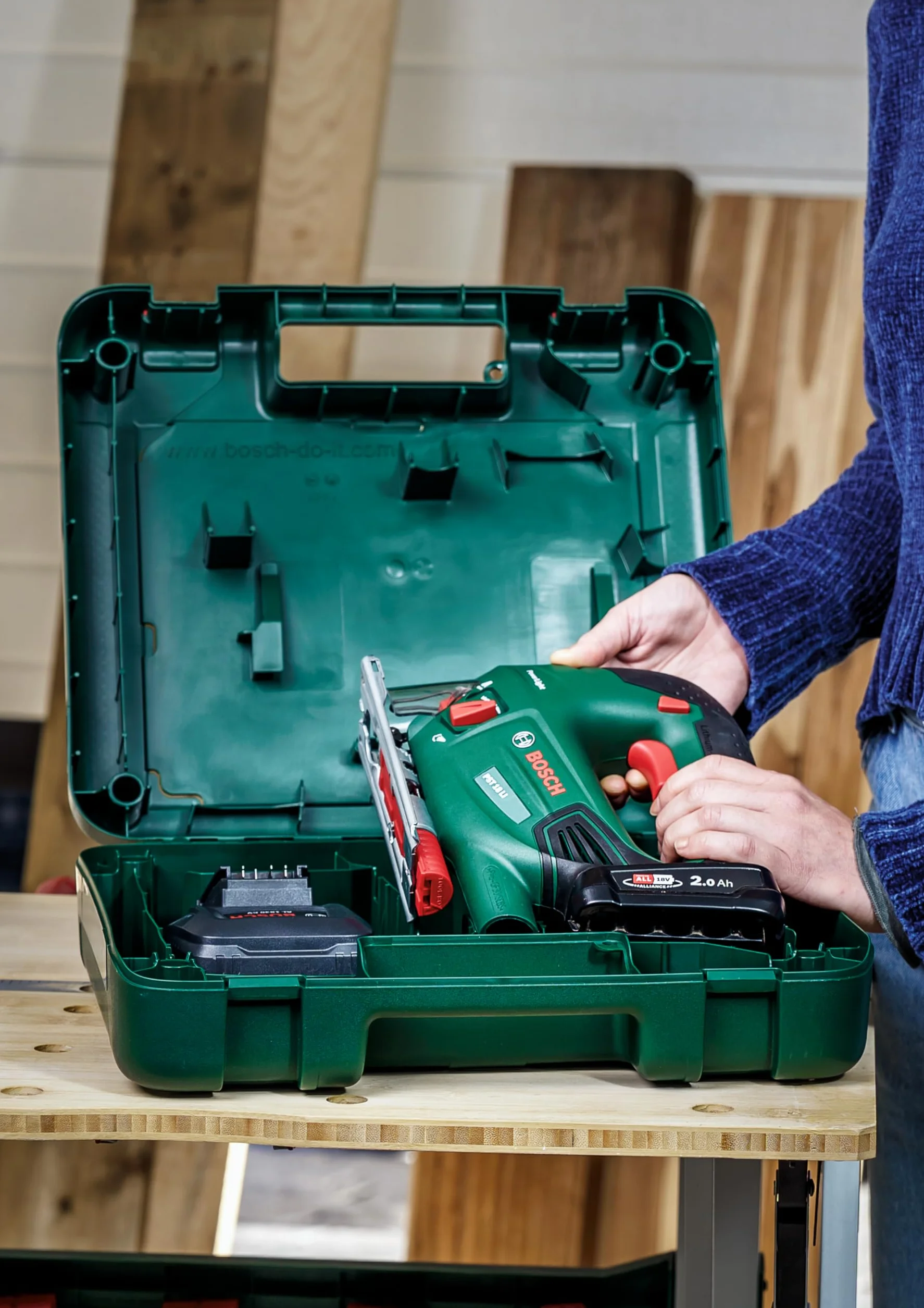 Bosch 1x Mallette de Rangement LSR (pour un rangement sûr du PST 18 LI + Batterie Gen II 1.5/3.0 Ah et chargeur, accessoires scie sauteuse)