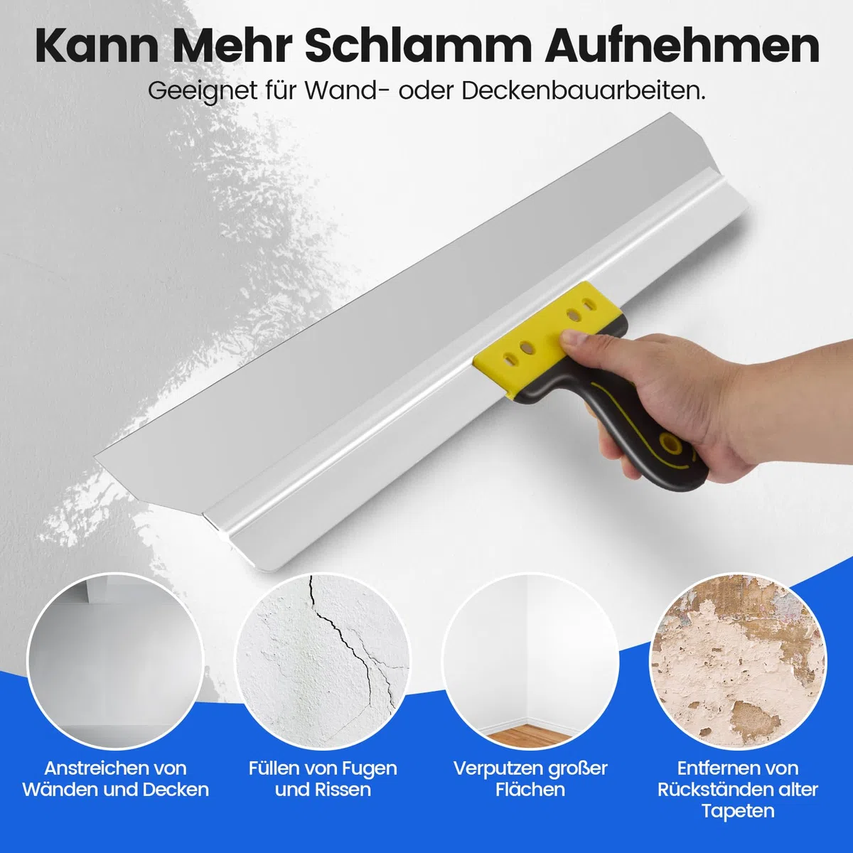 Couteau à Enduire, Couteau à Enduire En Acier Inoxydable Avec Manche Ergonomique éPaisseur Lame: 0,65 Mm, Largeur: 600 Mm Rouleau Truelle Plate Outil Pour Enduire Lisser Et RéNover Les Surfaces Sèches