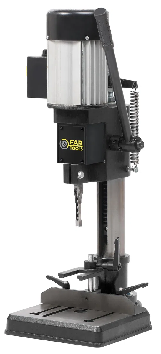 Fartools Mortaiseuse 370W, vitesse 1400tr/min, course de 0-76mm, broche Ø13mmB16, table 150x340mm, mécanisme crémaillère, bâti en fonte et acier