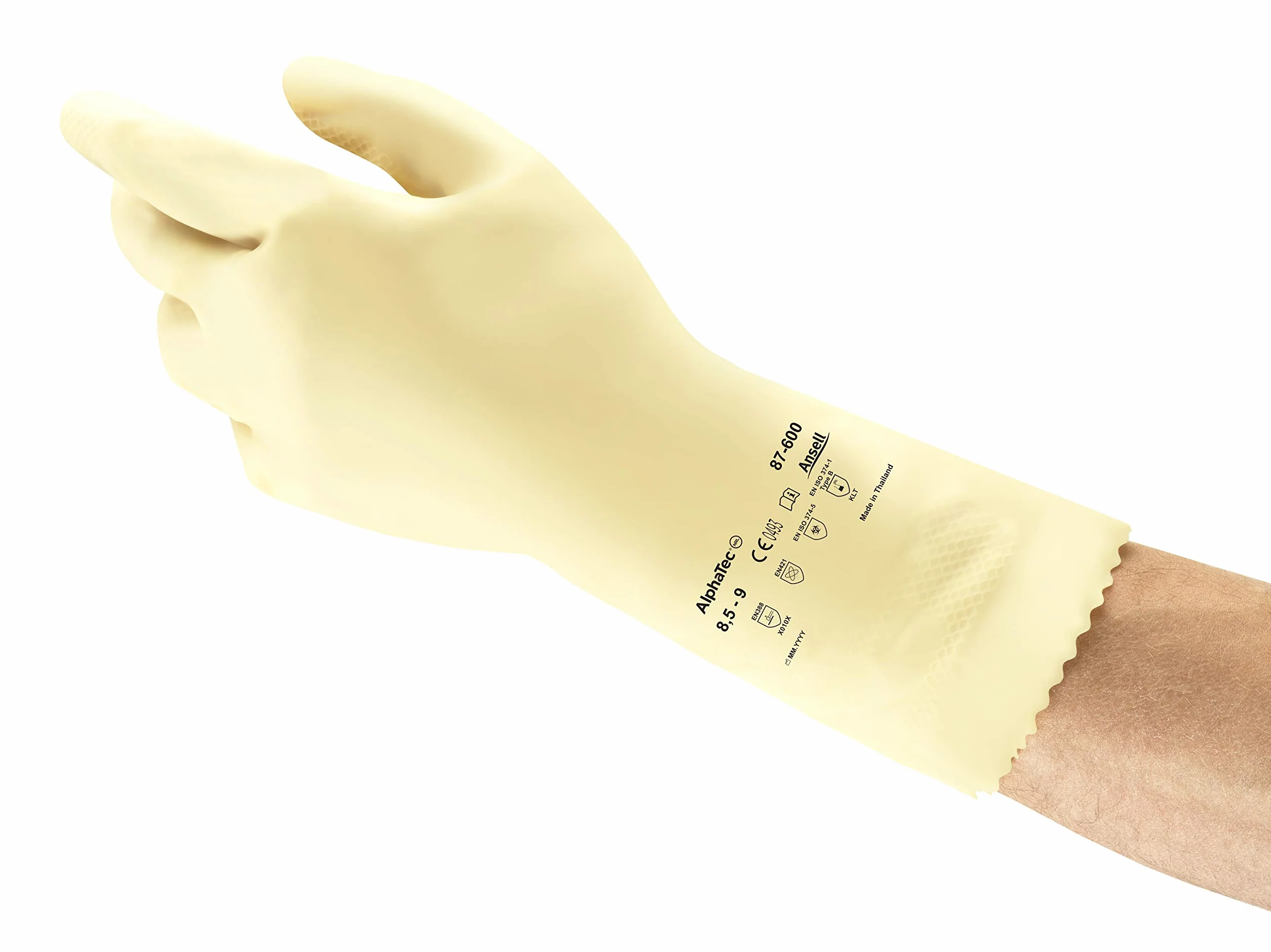 Ansell AlphaTec 87-600 Gants de Travail Multi-Usage, Résistance Chimique et Impérméable, Gant de Protection Latex Très Fin, Homme Femme, Réutilisable, Blanc, Taille L (12 Paires)