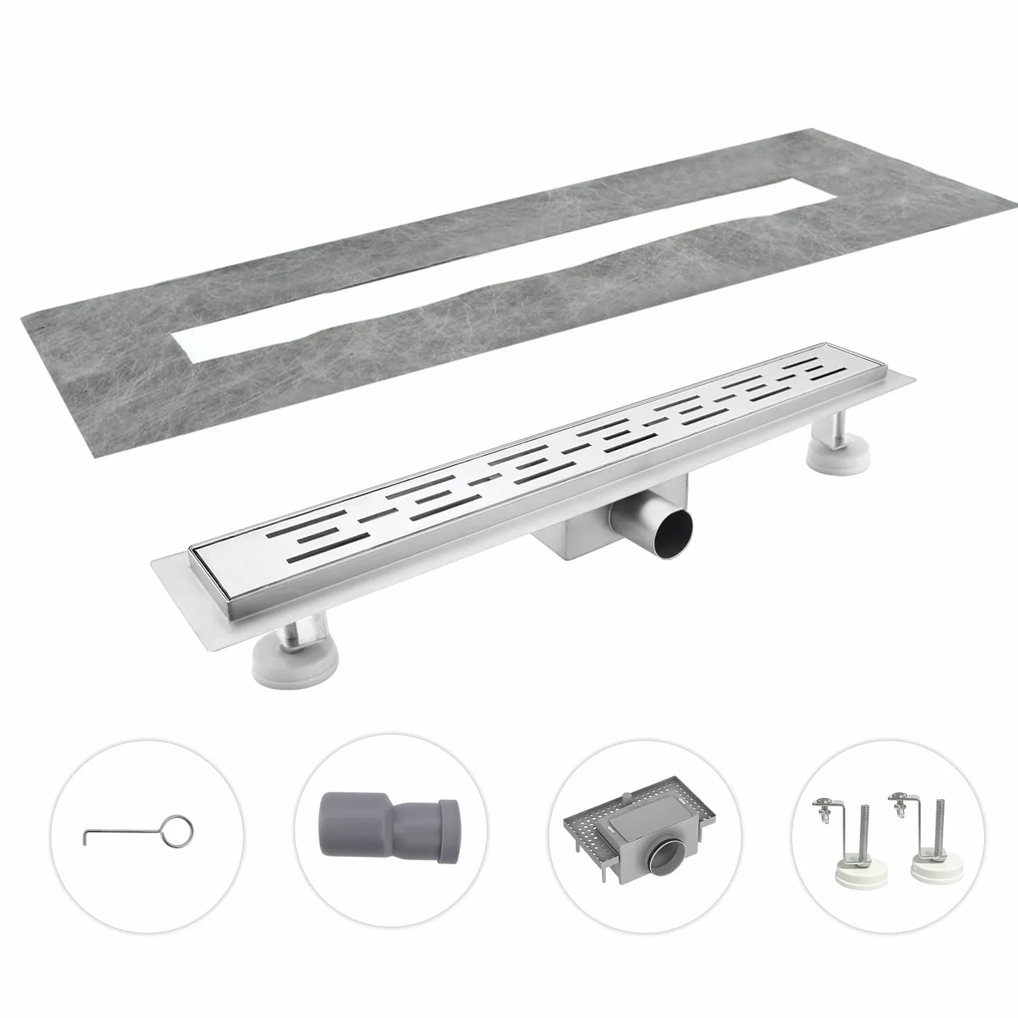 Caniveau de Douche Acier INOX 40cm，Caniveau de Douche avec Siphon à bloqueur d'odeurs et Filtre à Cheveux，Caniveau Extra Plat，Drainage Rapide