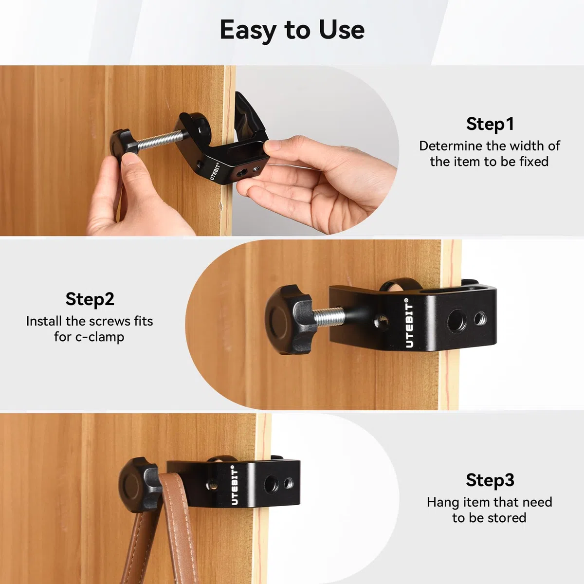 UTEBIT Serre Joint en C avec Trou de File 1/4" et 3/8", Pince en C pour Caméra pour Montage de Caméra, Métal Serre Joint de Table en C Poids Lourd, Adapté Jusqu'à 0-30mm de Diamètre, 2 Pièces