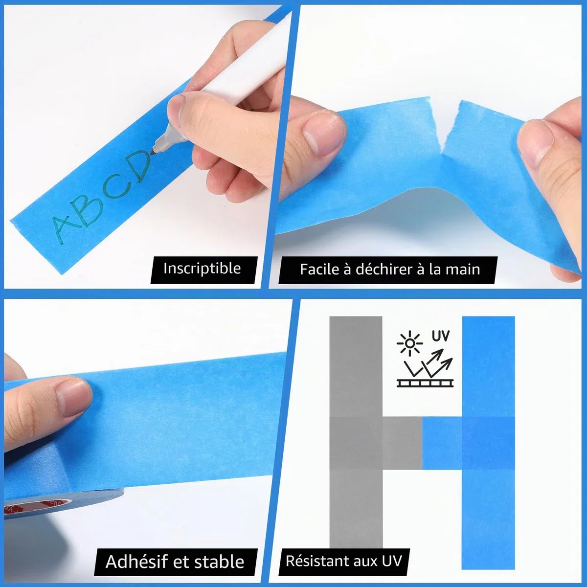 Lot de 10 rouleaux de ruban de masquage - 48 mm x 50 m - Bleu - Pour travaux de peinture, ruban de masquage, peintre, peinture - Résistant à la chaleur - Pour peindre, vernir, rénover