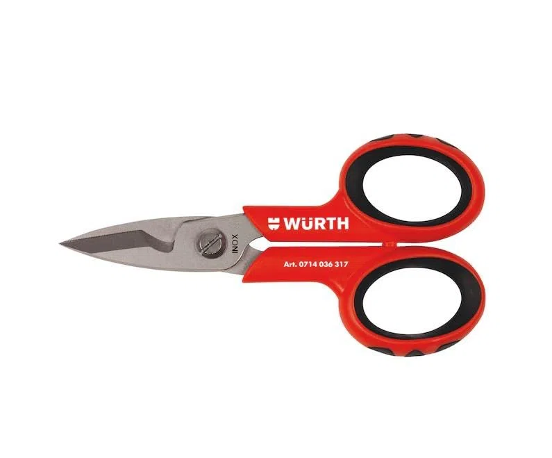Wurth 0714036317 Ciseaux en Acier Inoxydable avec Pince à dénuder, Red