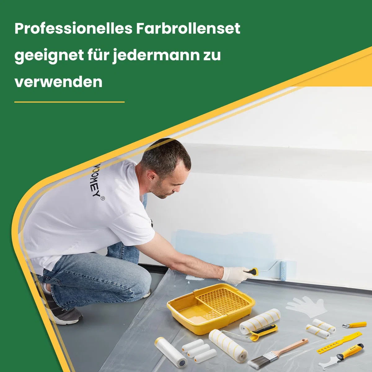 Voomey - Kit de peinture de 17 pièces, rouleaux de peinture de 22,86 cm, rouleaux de peinture de 10,16 cm et Seau de peinture de 22,9 cm avec pinceau, grille d'égouttage en plastique.