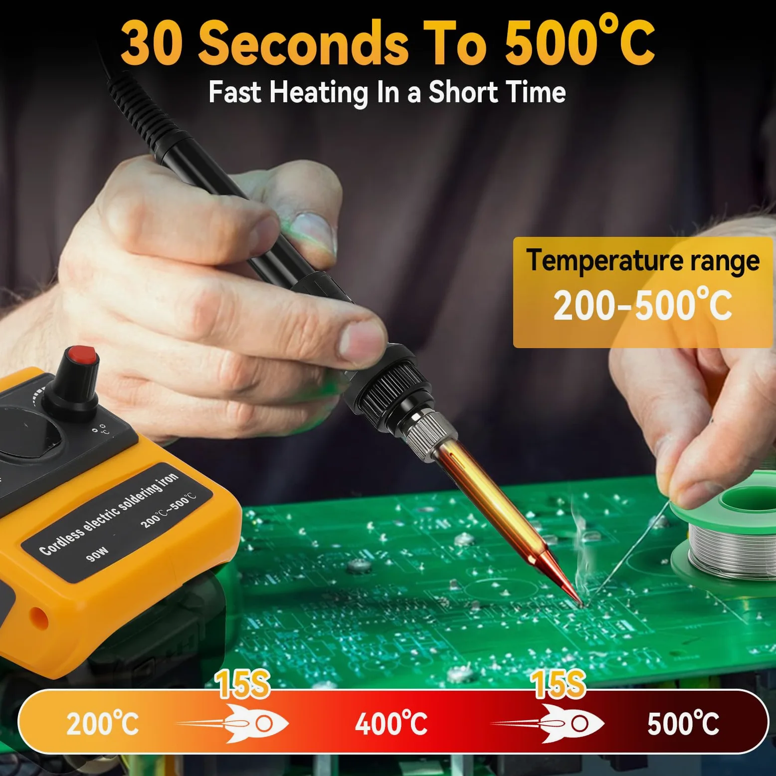 Station de fer à souder sans fil compatible avec batteries DEWALT 18 V/20 V, écran LCD numérique 90 W, station de soudure électrique avec réglage en continu de 200 à 500 ℃ pour (outil uniquement)