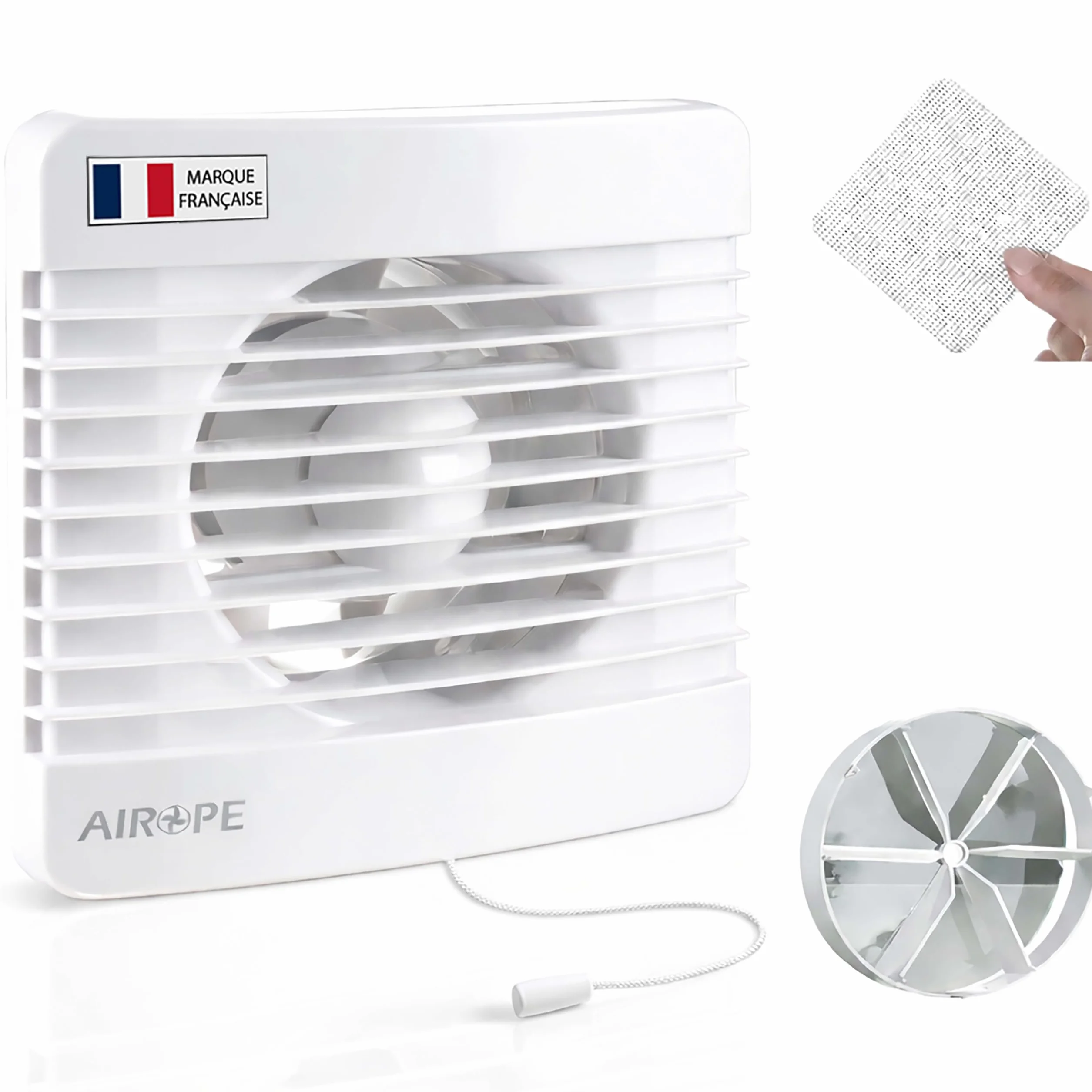 150 mm Ventilateur Extracteur d'Air VMC avec Interrupteur à Tirette, Clapet Anti-Retour + Moustiquaire, pour Salle de Bain, Cuisine, WC, Silencieux, Garantie 5 Ans