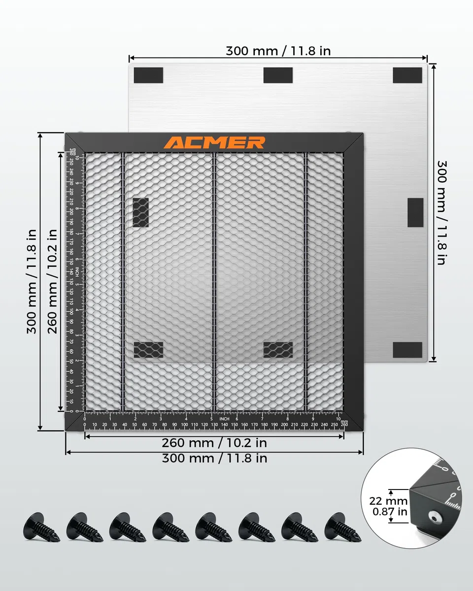 ACMER Table de travail en nid d'abeille, 300 x 300 mm, avec plaque d'aluminium, panneau de travail en nid d'abeille pour une dissipation rapide de la chaleur, protection de table