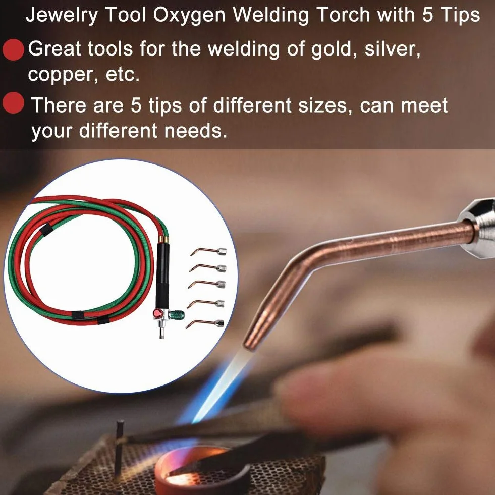 Chalumeau à souder pour Bijoux, Outil de Traitement de Bijoux Pistolet à Flamme, Outil de Torche de soudage à oxygène avec 5 Pointes