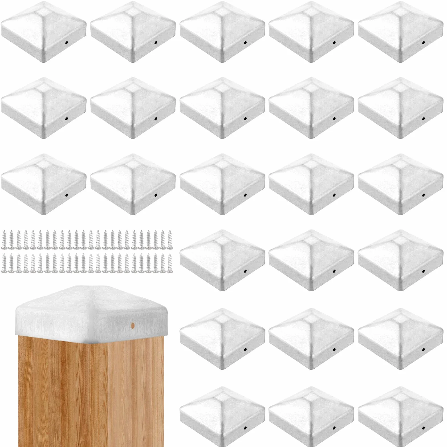 Lot de 24 capuchons de poteau - 7 x 7 cm - En acier inoxydable - Capuchons de poteau carrés - Capuchons de clôture pour poteaux, poteaux de clôture, poteaux en bois