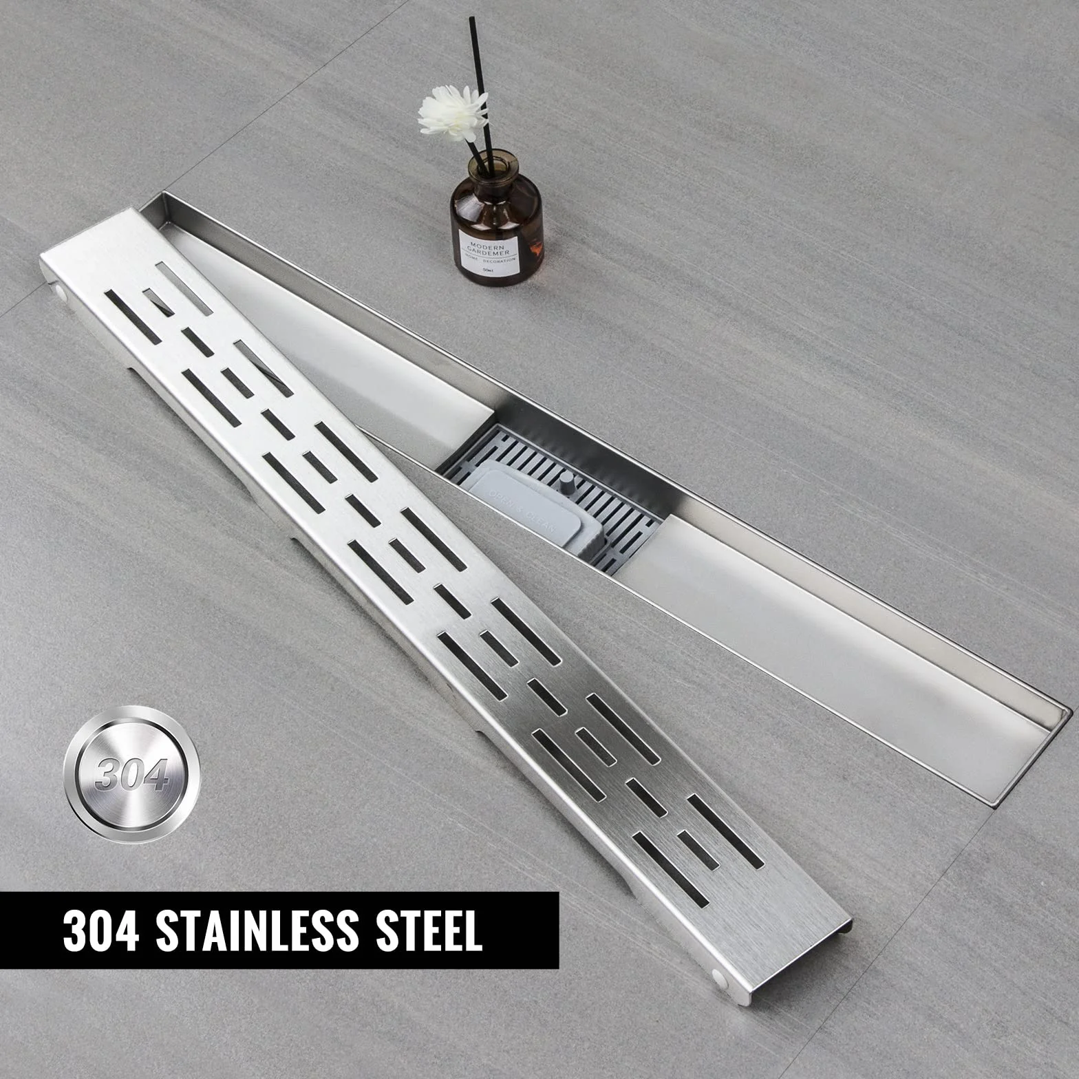 Caniveau de Douche Acier INOX 40cm，Caniveau de Douche avec Siphon à bloqueur d'odeurs et Filtre à Cheveux，Caniveau Extra Plat，Drainage Rapide