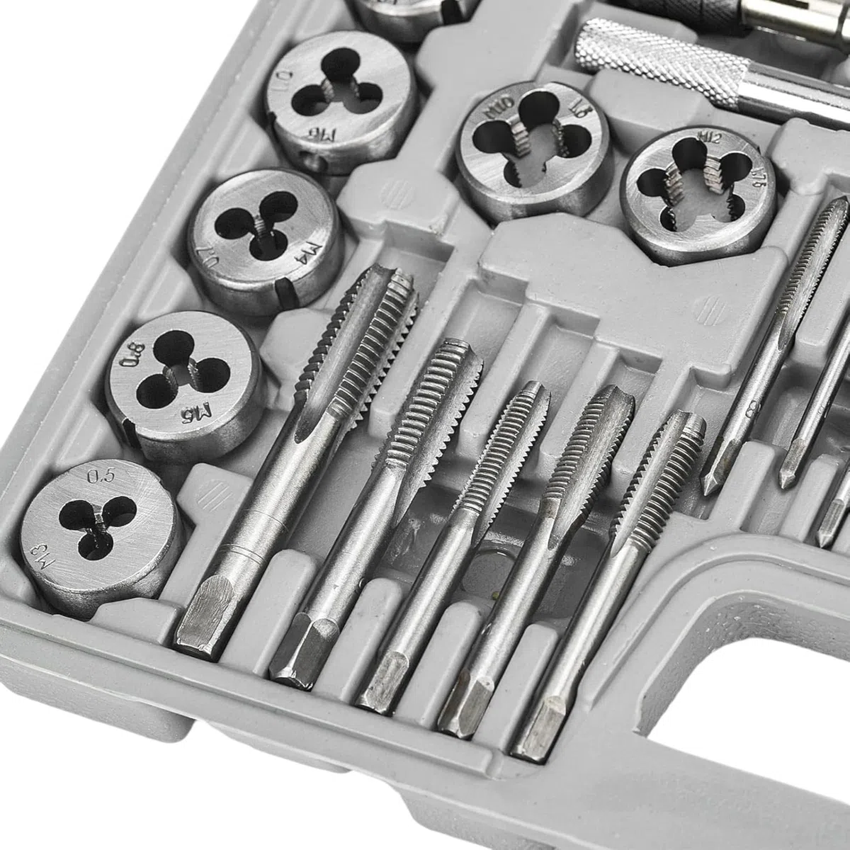 Lot de 40 filières métriques avec tourne-femelle et mallette en plastique, filière en acier au carbone, mesures métriques et pouces 1/8NPT-27, kit de filetage professionnel