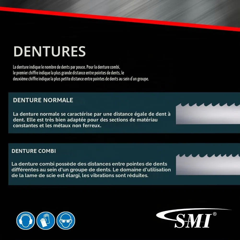 SMI Lot de 3 lames de scie à ruban bimétal M42 dimensions 1140 x 13 x 0,65 mm 10/14 dpp par exemple pour Güde MBS 105 V