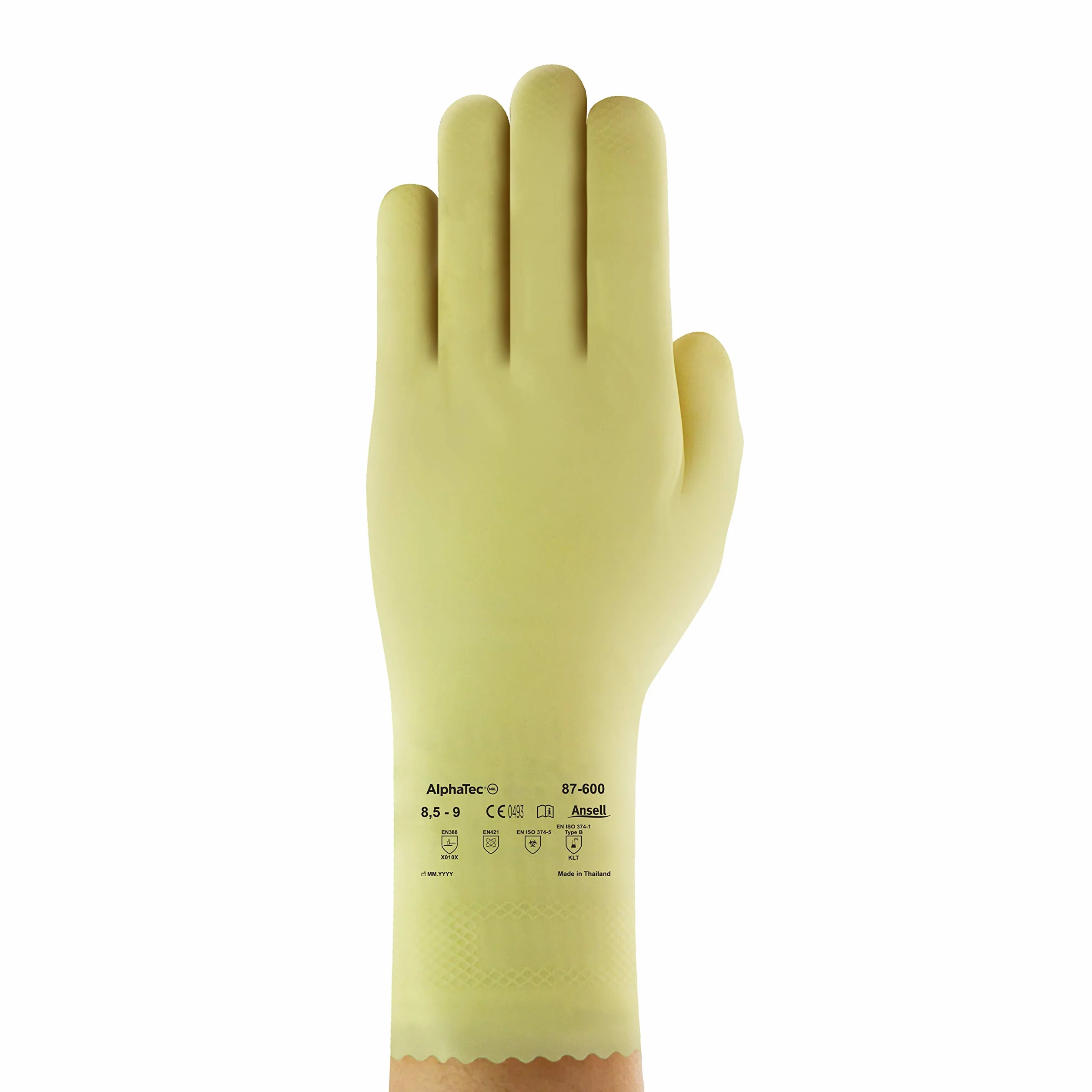 Ansell AlphaTec 87-600 Gants de Travail Multi-Usage, Résistance Chimique et Impérméable, Gant de Protection Latex Très Fin, Homme Femme, Réutilisable, Blanc, Taille L (12 Paires)