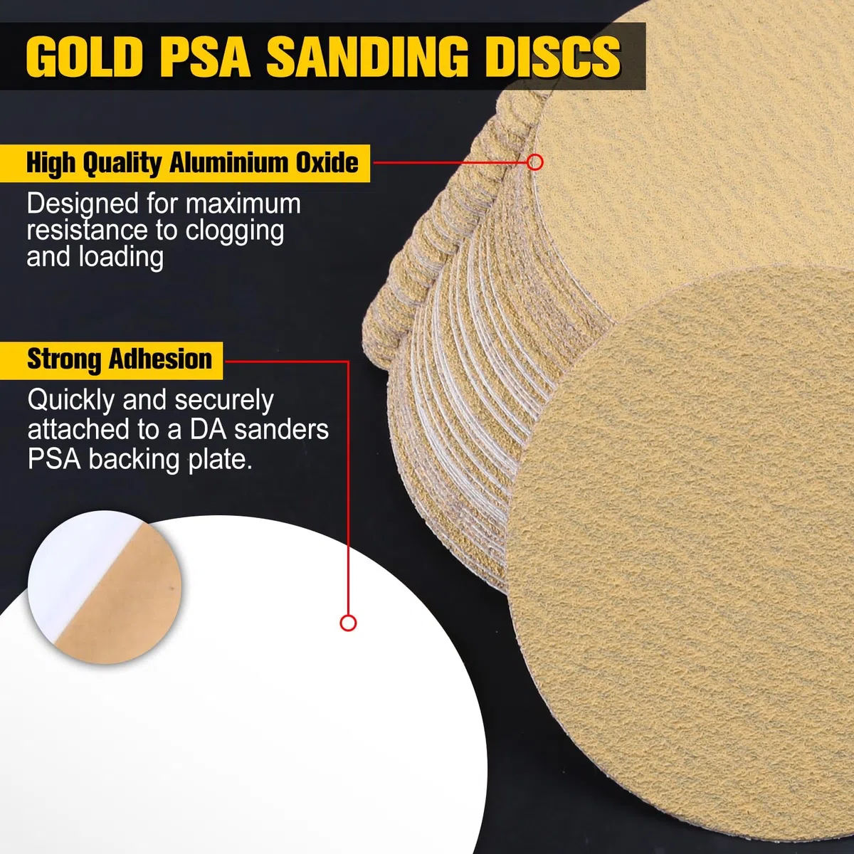 SPEEDWOX 50PCS 5" Gold PSA disques de ponçage 80 Grit auto-adhésif disques de papier de ponçage pour DA Sander Gold PSA disques de ponçage pour ponçage peinture de voiture automobile travail du bois