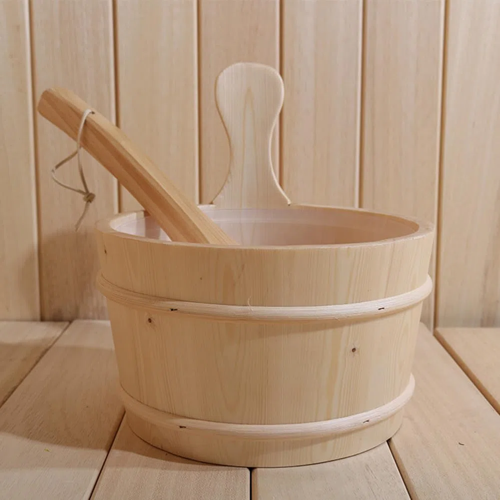 Sauna En Bois, 4L Kit De Seau De S-auna, Fabriqué À Partir Bois Naturel S-auna Set Avec Seau Et Louche En B-ois Combinée Set Accessoire Sauna Essentiels Du Spa Pour Hammam
