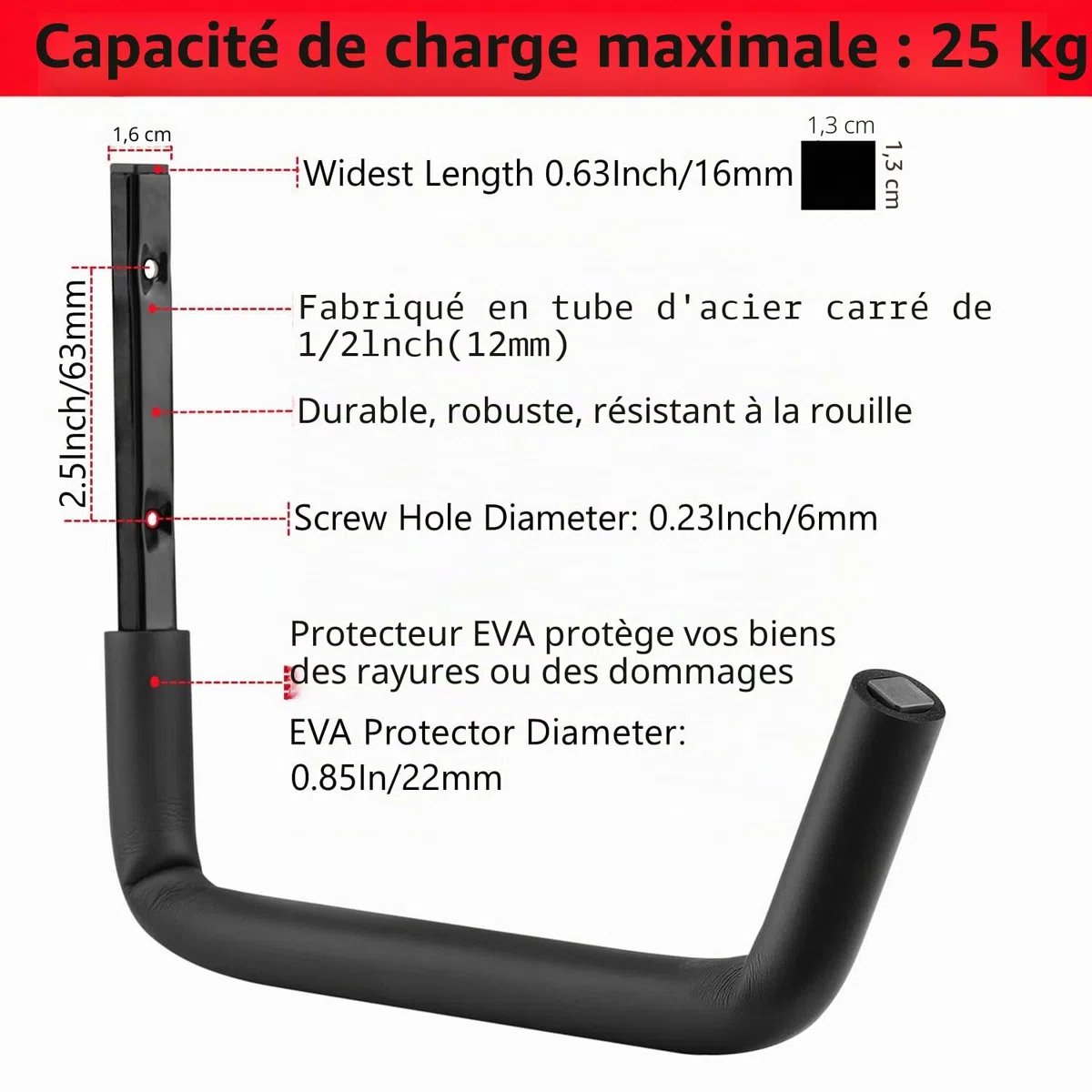 Lot de 8 crochets robustes pour échelle de garage avec bras Jumbo de 30,5 cm, support de rangement mural pour vélo, chaises pliantes, vélo et outils de jardin