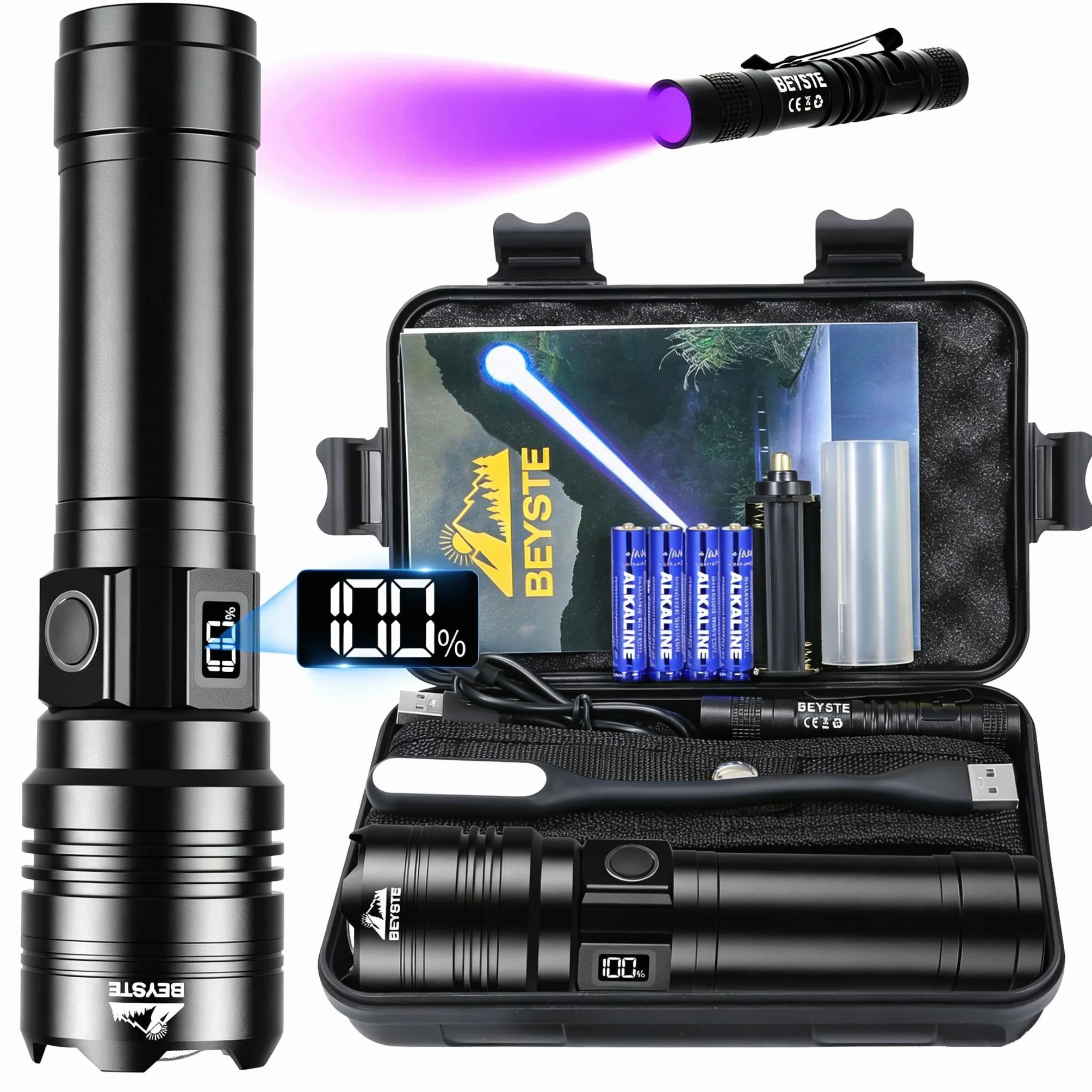 Lampe Torche LED Ultra Puissante, 1000000 Lumens Lampe De Poche, Lampe Torches Rechargeable USB, Lampe De Poche LED Ultra Puissante, Lampe Torche Tactique Longue PortéeIPX6 Étanche Pour Camping