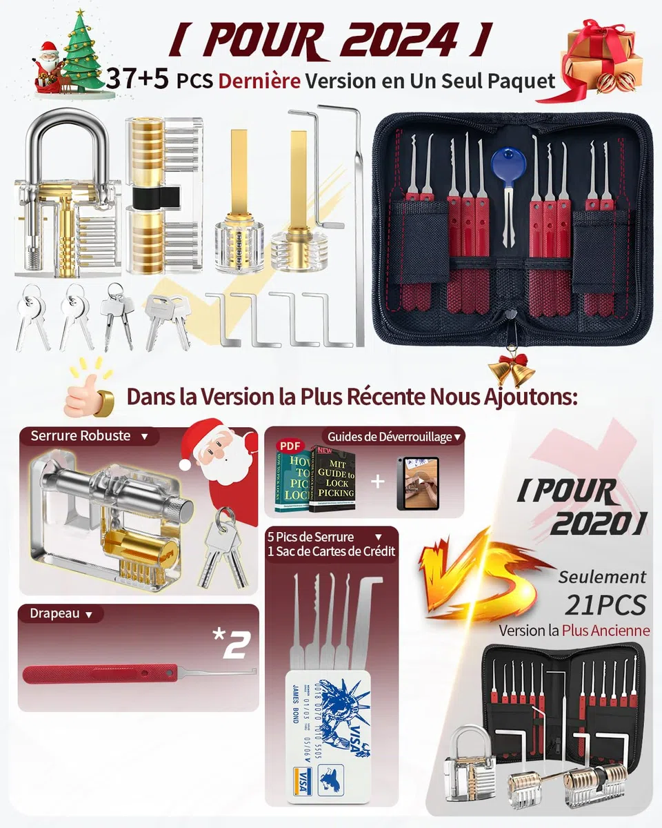 Eventronic Kit de Crochetage Serrure 37+5 Pièces, [2026 Nouvelle Edition Pionnier & Nouvelle Expérience Lockpick] avec 5 Serrure Transparente Cadenas, pour Serruriers Débutant & Pro