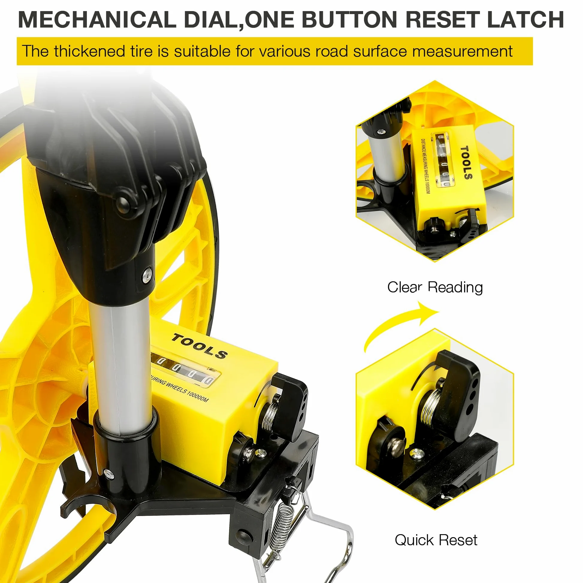 AIRAJ Roue de Mesure pour Distance de 0 à 99999.9 m, Roue de Mesure Télescopique, Outil de Mesure de Route avec Ruban à Mesurer et Sac de Transport (10-3)