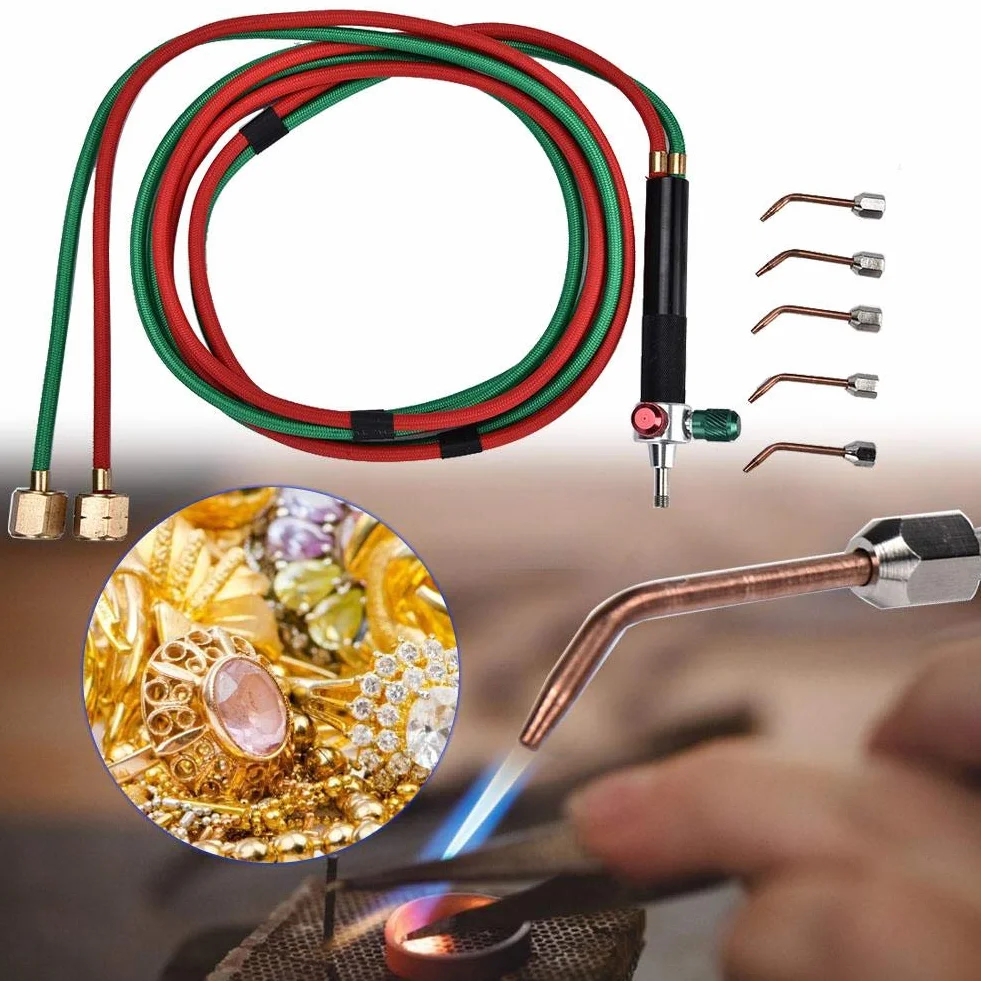 Chalumeau à souder pour Bijoux, Outil de Traitement de Bijoux Pistolet à Flamme, Outil de Torche de soudage à oxygène avec 5 Pointes