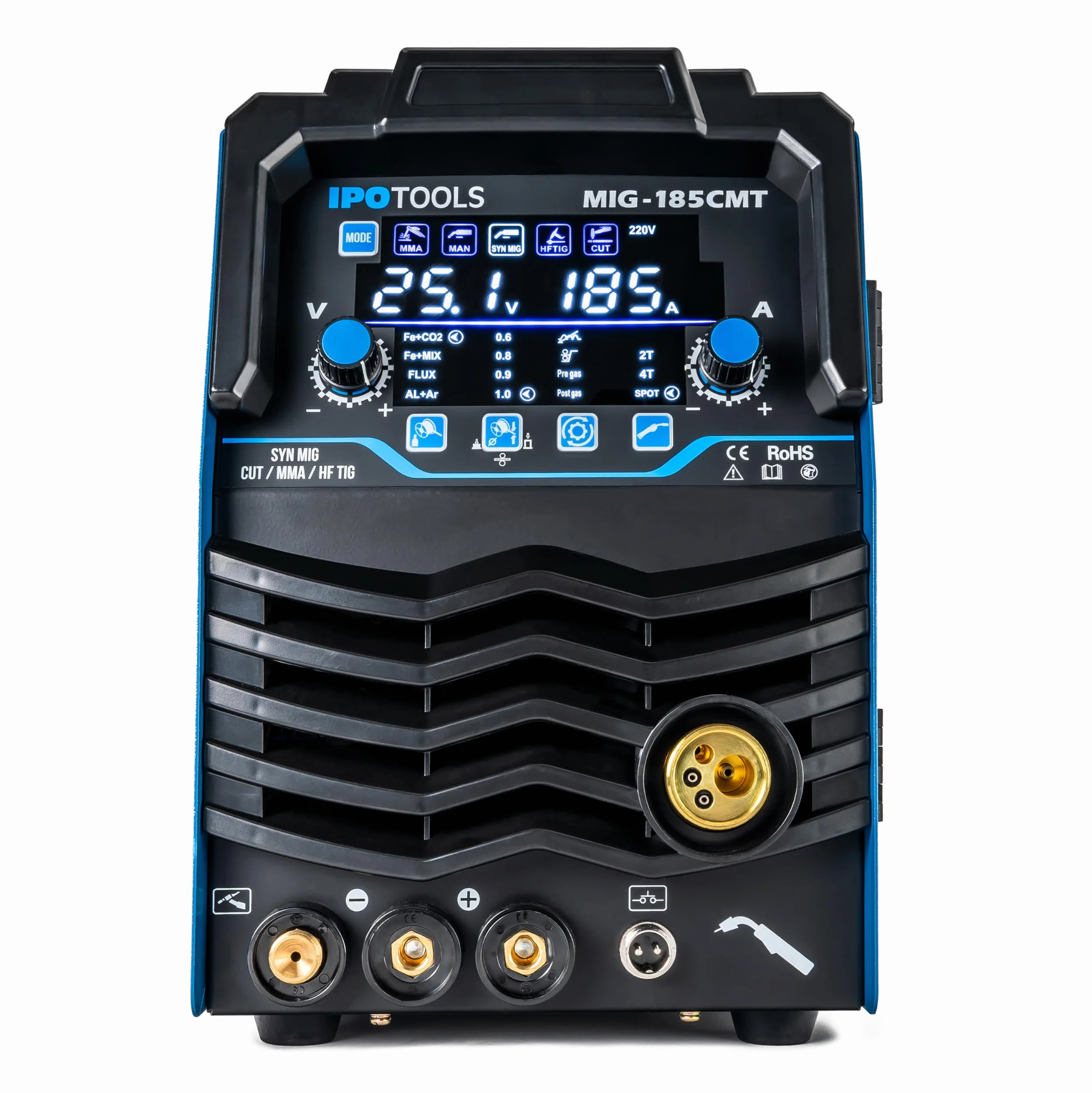 IPOTOOLS Poste de soudage combiné MIG-185CMT Poste de soudage 7 en 1 TIG MIG MAG avec découpeur plasma 45 A Synergic Inverter Poste de soudage 185 A avec FLUX | 230V | 7 ans de garantie